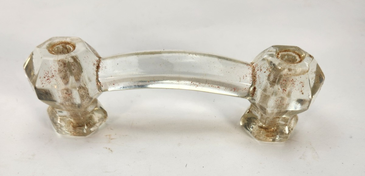 Antique Clear Glass Drawer Pull 3” OC Hexagon 6 Point Cabinet Knob 4.25”