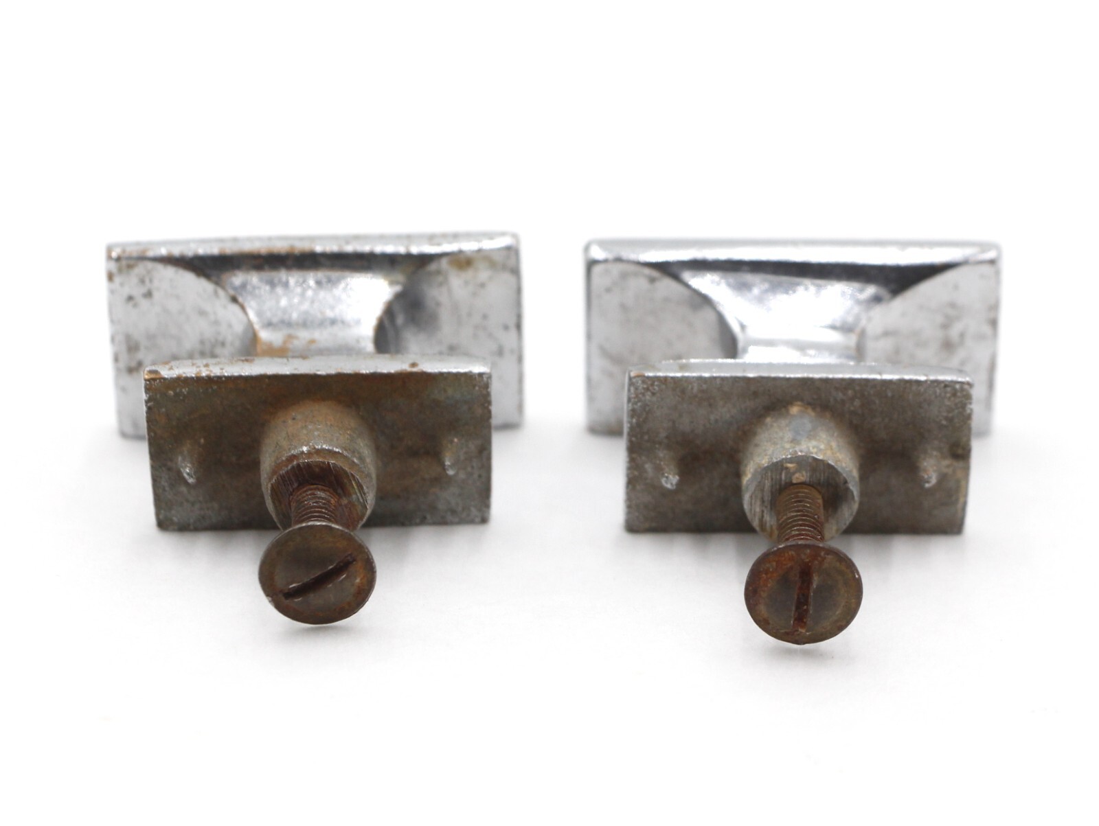 Pair of Vintage Nickeled Brass Rectangular Cabinet Knobs
