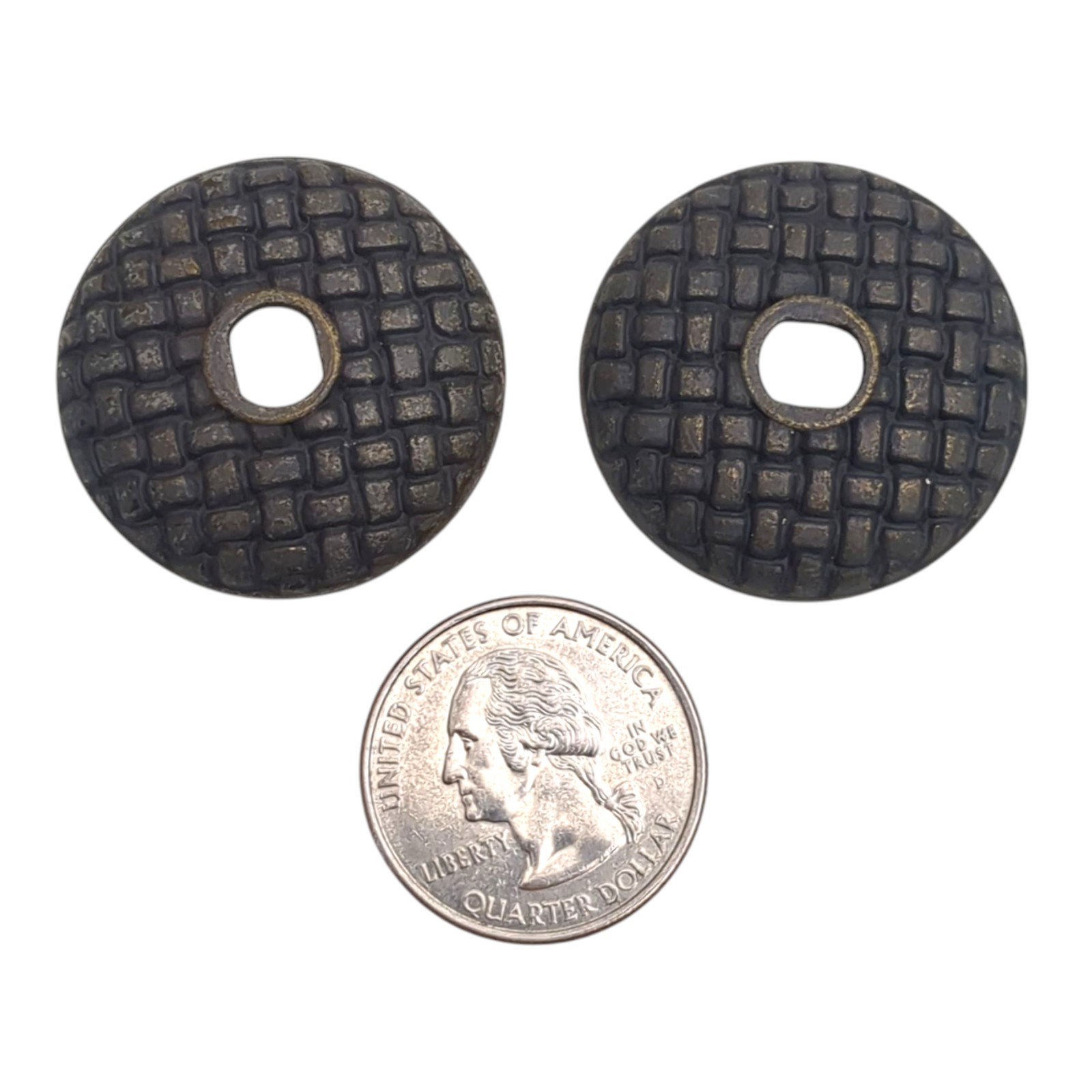 Lot of 2 Vintage Brass Gray Drawer Knobs Back Plate Round 1 1/4″ KBC K7597