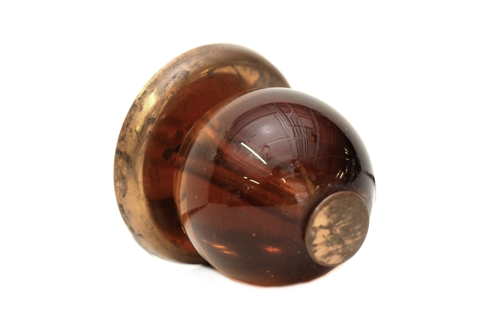 European Brown Glass & Brass 2 in. Drawer Cabinet Knob