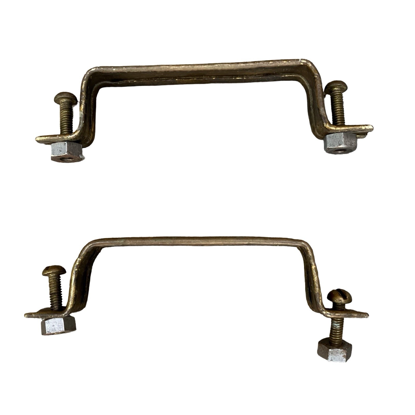 Antique Brass Cabinet Handles Drawer Pulls Door Rectangle Original Screws & Nuts