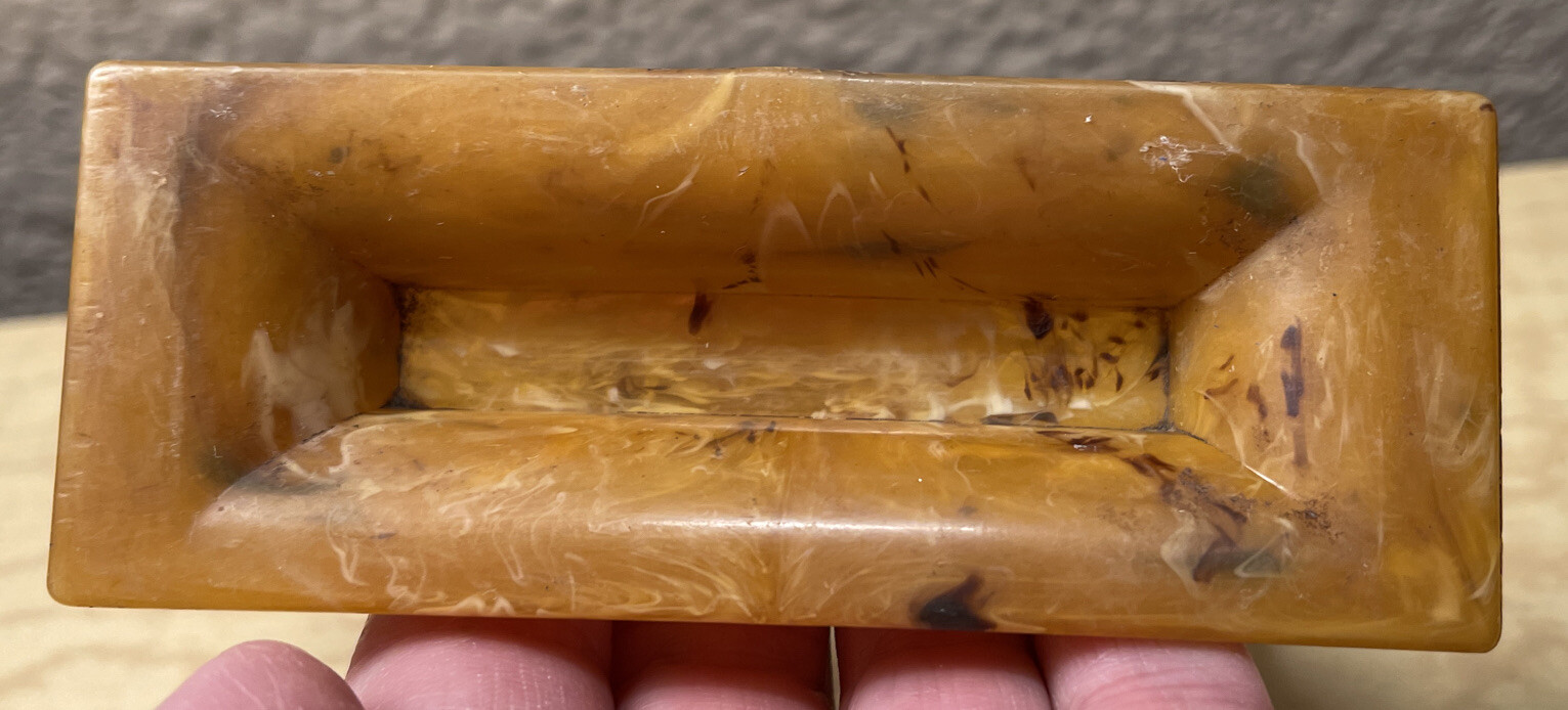 Vintage Celluloid Amber Marbled Drawer Handles Brown White Streaked Rectangular