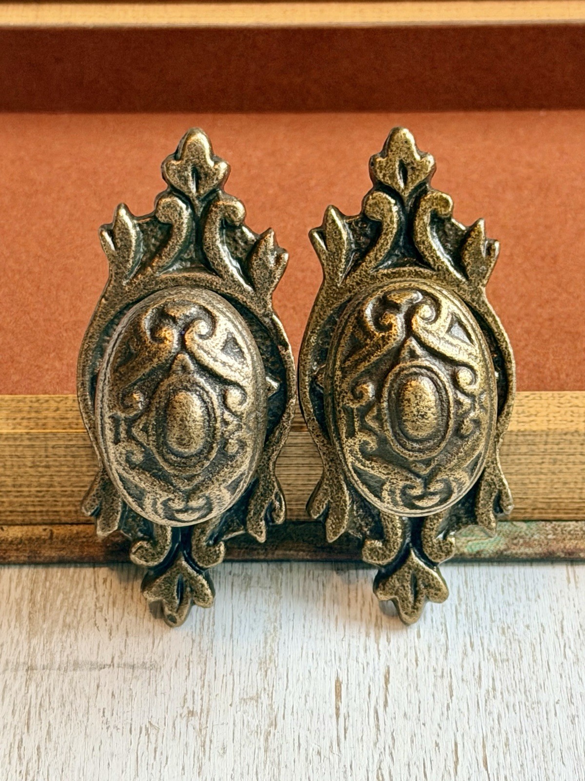2 Antique Brass Drawer Pull Hardware Handle Vintage Cabinet Door Knob DIY