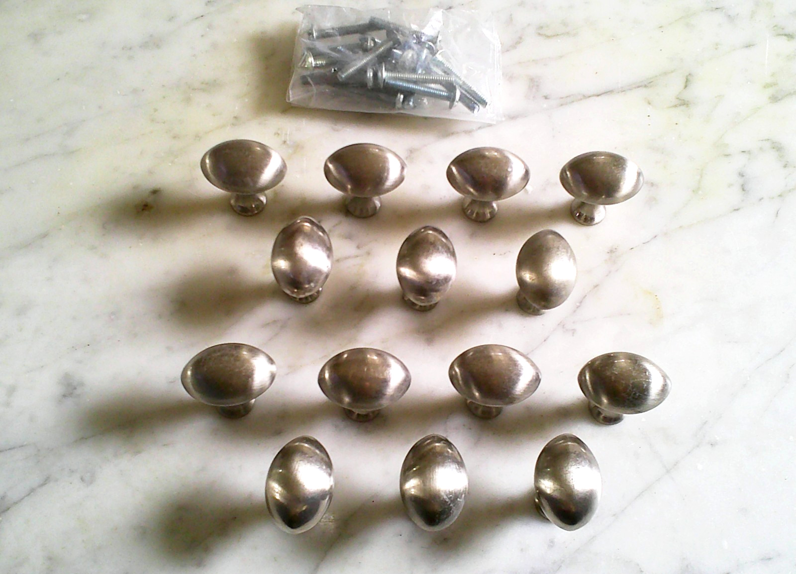 14 Oval Heavy Solid Brushed Nickel Cabinet Drawer Pull Knobs 1 inch Vintage