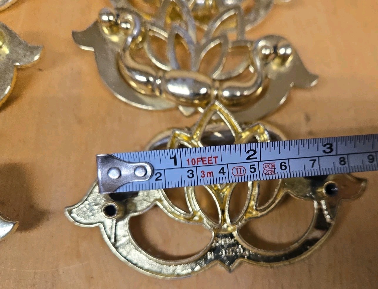 (6) Vintage Chippendale Style Drawer Pulls Drop Handle Gold Tone Traditional