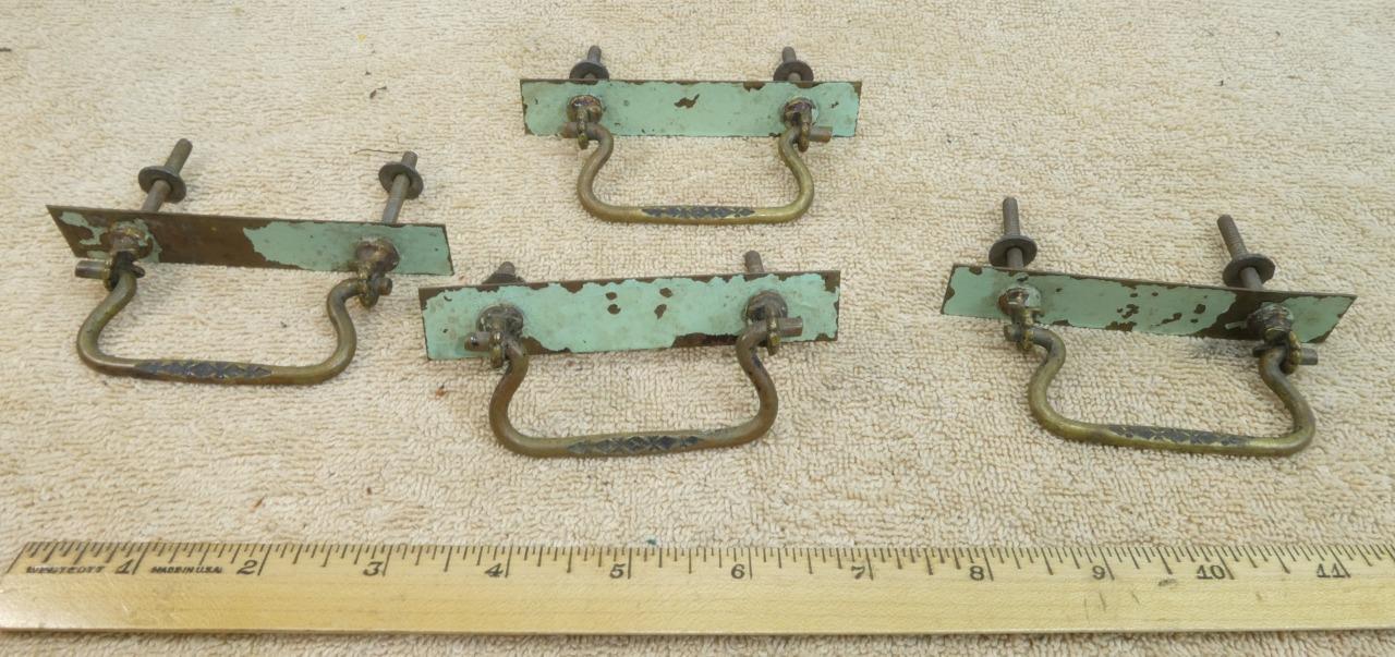ANTIQUE BRASS DROP PULL HANDLE SET OF 4 Drawer Pulls Bail Furniture Hardware !