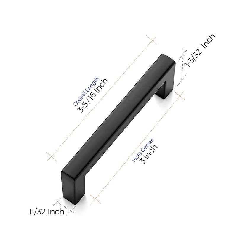 Ravinte 30 Pack Solid 3 Inch Center To Center Slim Square Bar Drawer Handles