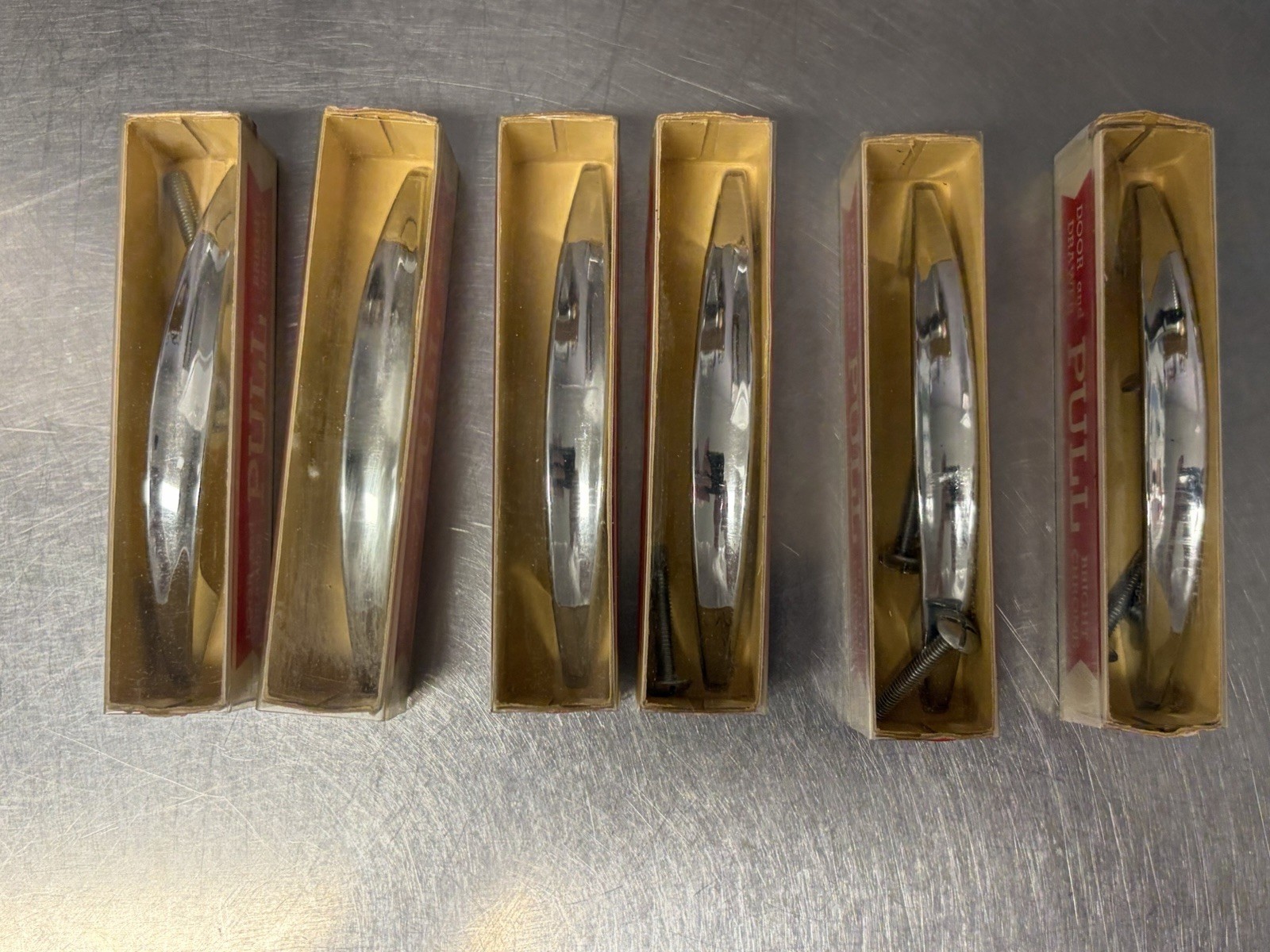 6 Vtg Mid Century Modern Dresser Drawer Door Chrome Handles Pulls 3″ Center MCM