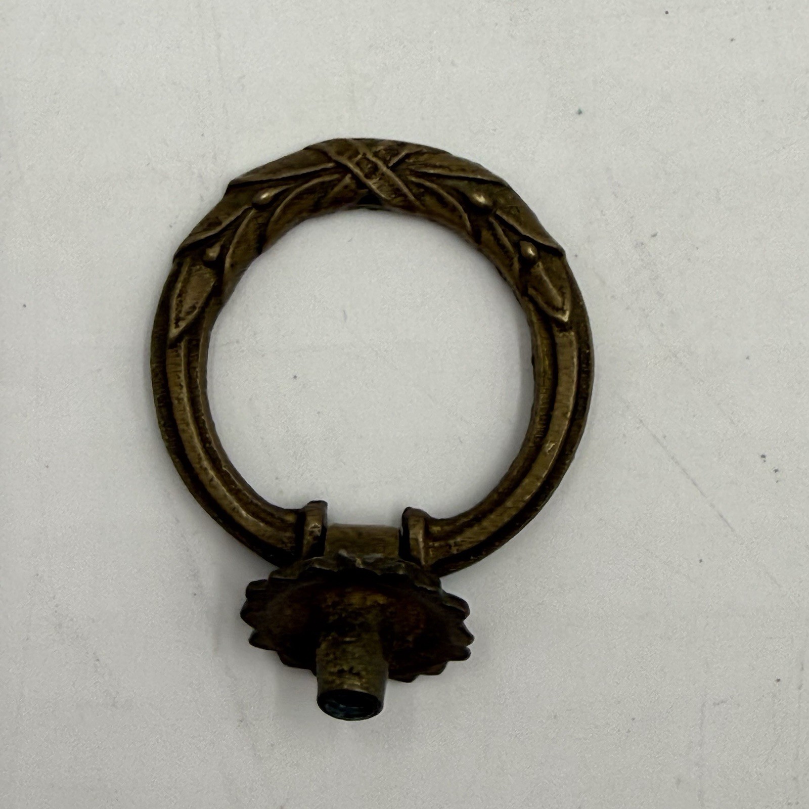 Brass French Victorian Antique Drop Ring Drawer Two Pulls Wreath Laurel Regency
