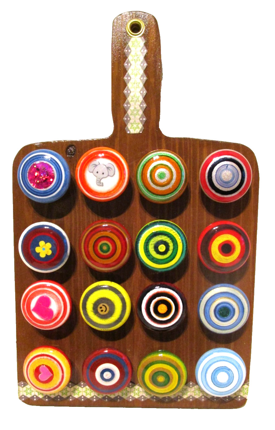 (20) Floral BOHO Cabinet Knobs single mount Hand Painted Drawer Pulls 1.5” Wood