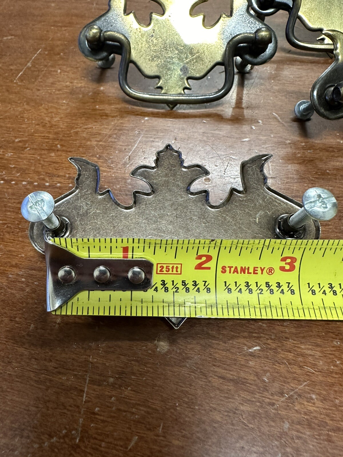 Vtg Chippendale Batwing Brass Toned Pressed Steel Cabinet Pulls 3″ Center Set 5