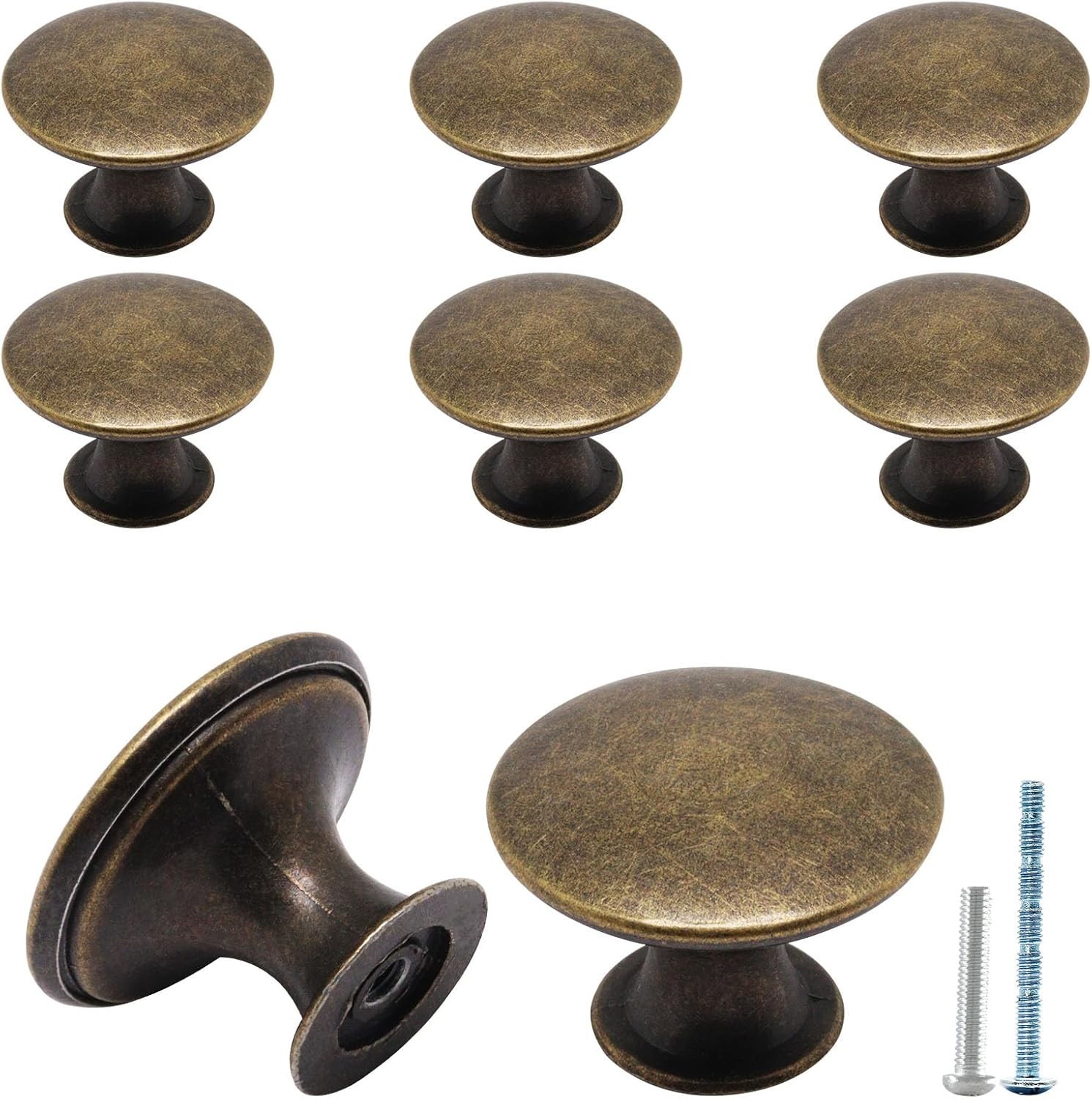 8 Pcs Antique Brass Cabinet Knobs, Round Dresser Knob Kitchen Drawer Knobs, S…
