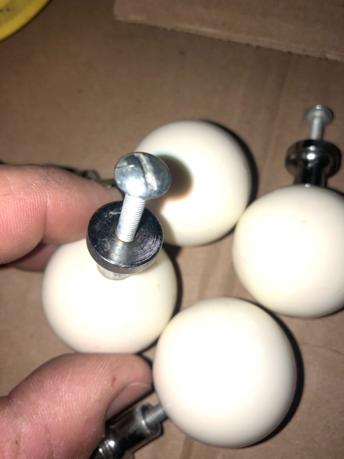 RARE set 4 Vintage White Lucite & Chrome ball Pulls Drawer Mid Century 1 3/8”