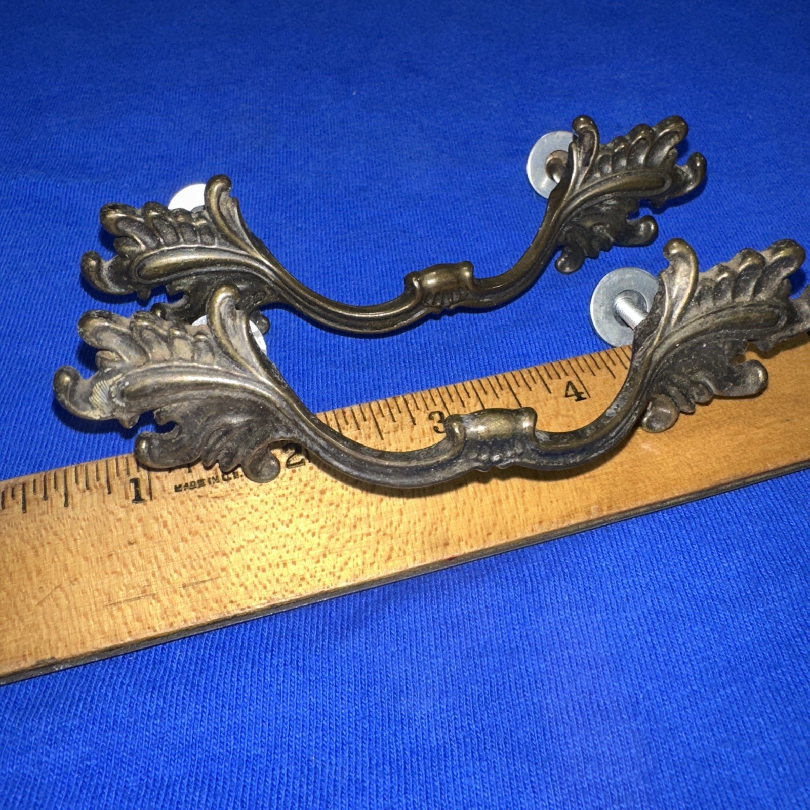 2 Vintage Cabinet Door Drawer Pulls Bureau Etc, Used