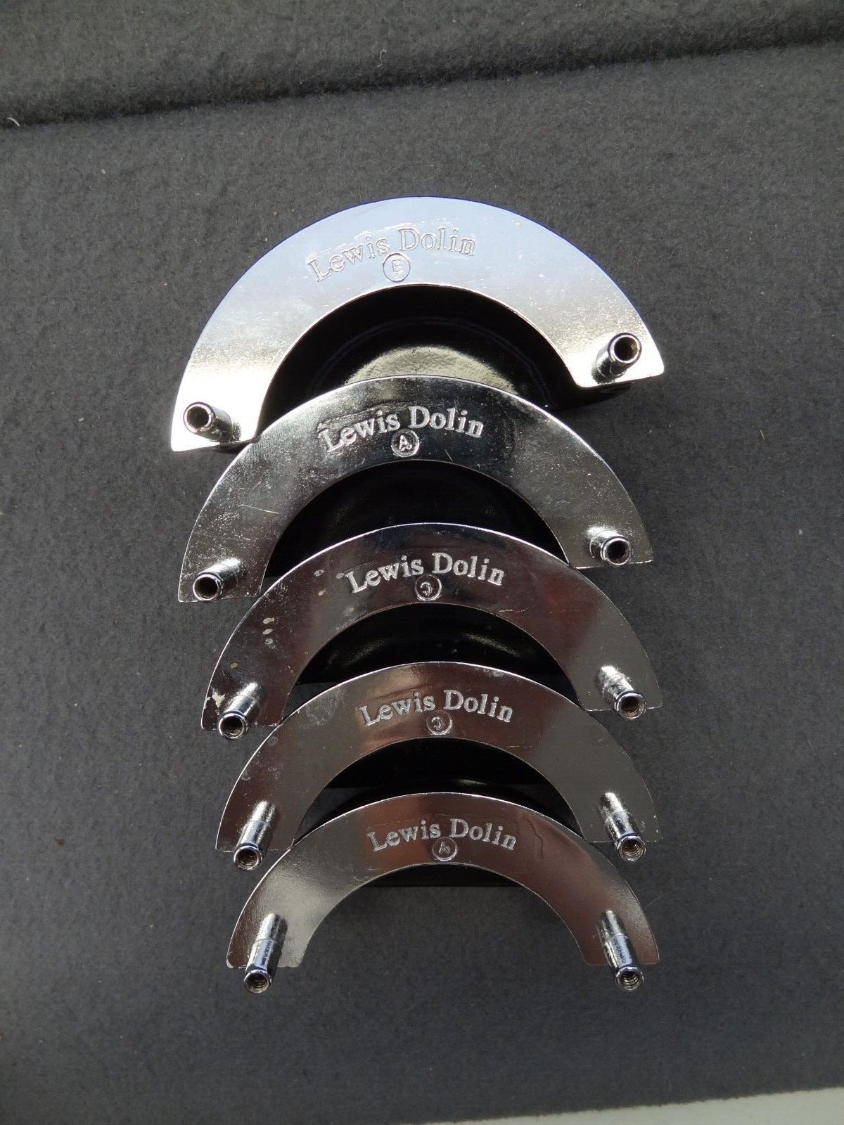 Lewis Dolin (5) Black Glass & Silver Metal Bin Drawer Pulls VTG 3″ On-Center