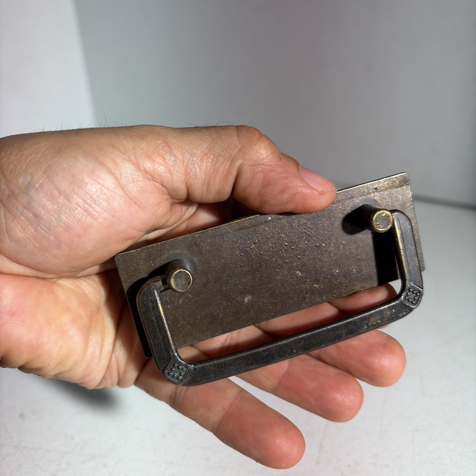 Vintage Single Mid Century Modern Bronze Drawer Bail Drop Pull Handle