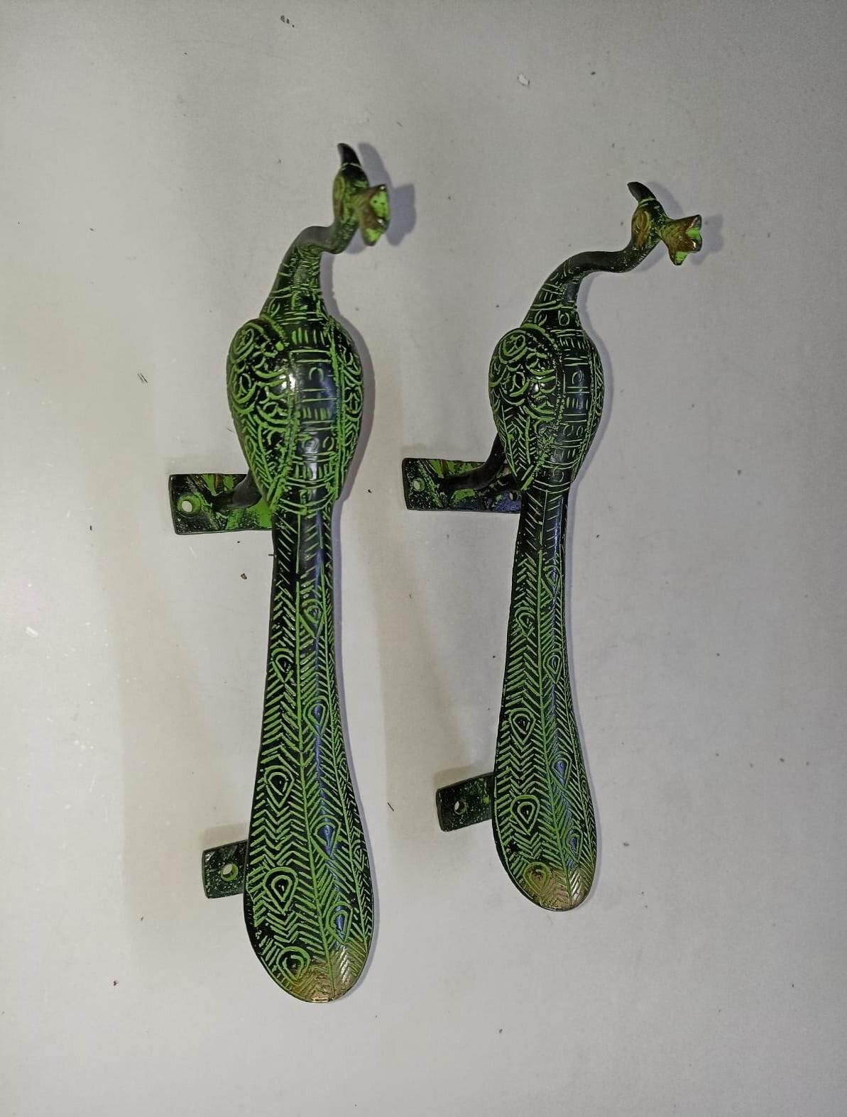 Bird Peacock Door Handle Pair Handmade Antique Design Peafowl Door Decor GTX