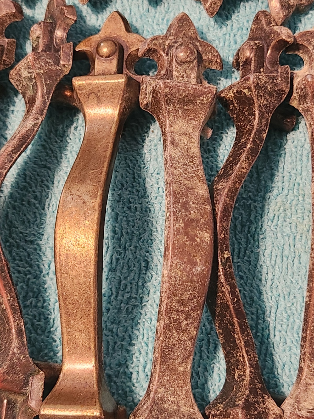 Lot of 34 Vintage Brass Droor Pulls W Some Hardware Patina Unique 5 1/2″