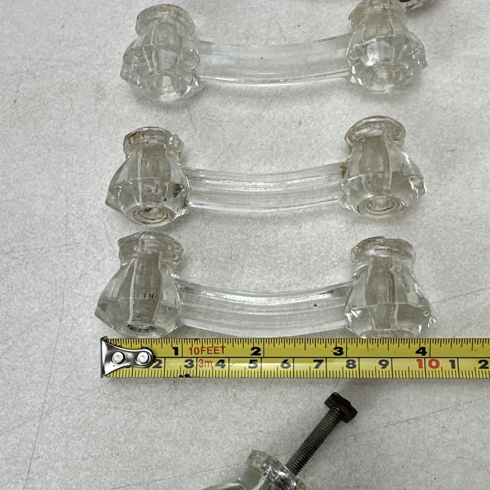 Lot of 9 Vintage Glass Drawer Pulls 8 Handles 1 Knob Different Styles As Is