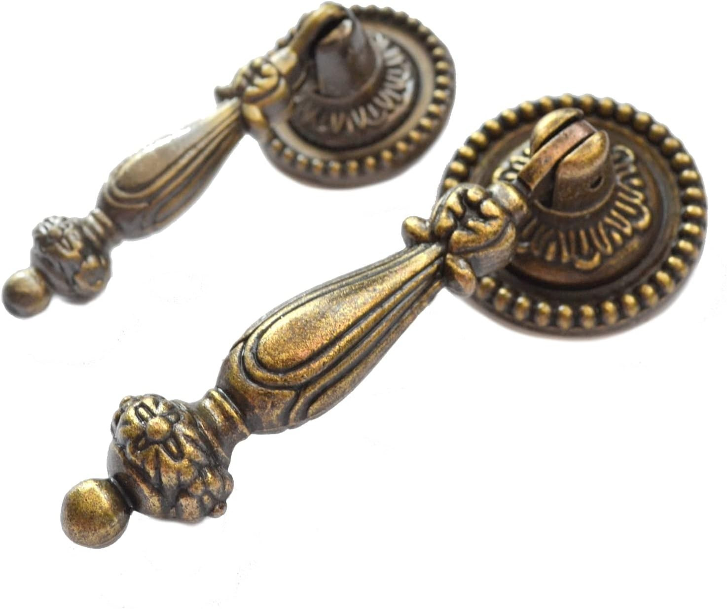 LOT 4: Vtg Antique Brass 2.5″ Teardrop Cabinet Door Furniture Pull Handle Knob
