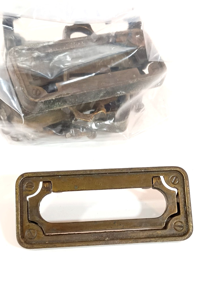 Vtg Lot 5 KBC Heavy Rectangular Brass Plated Recessed Drop Bail Cup Pulls 5272