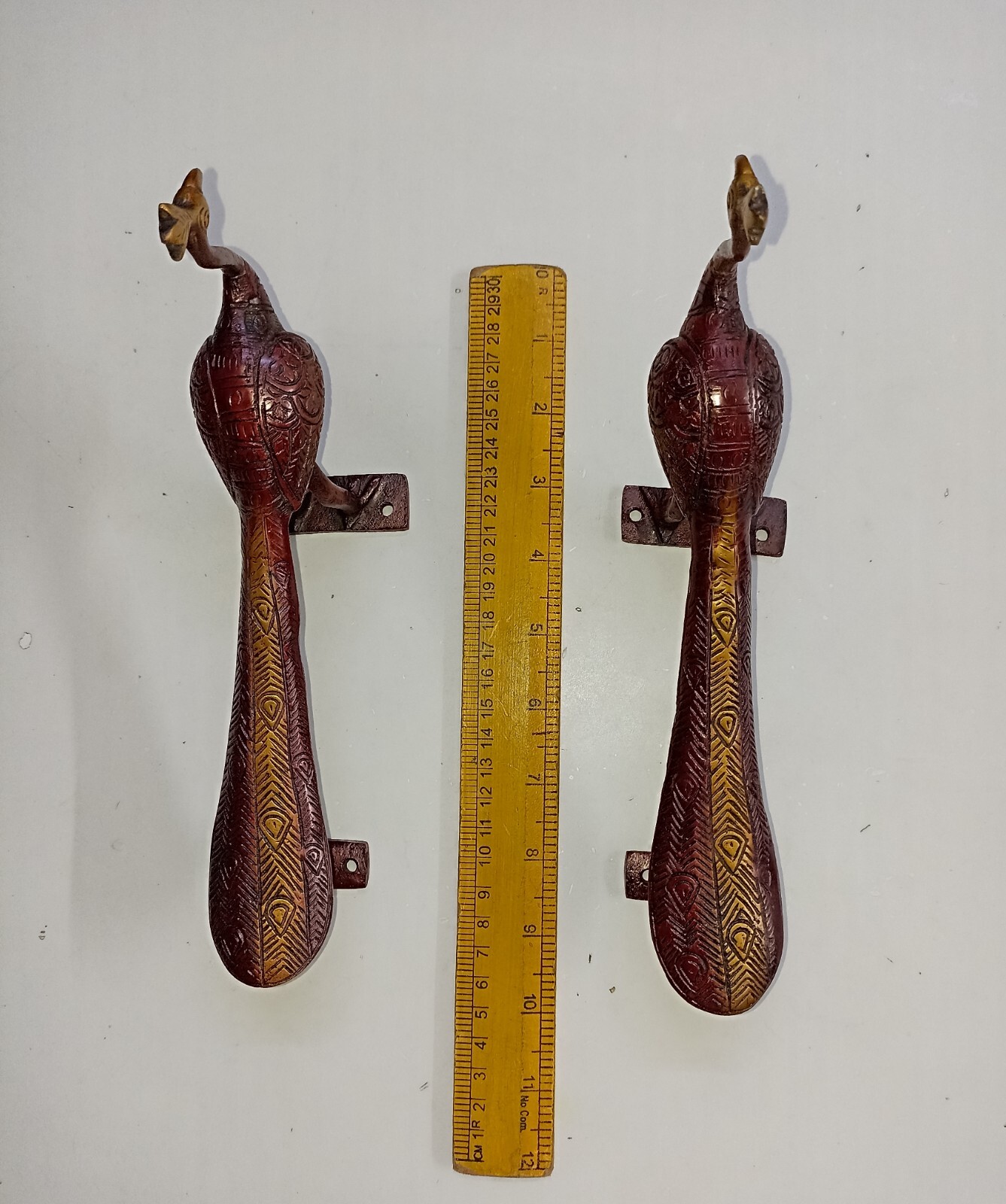 Congo Bird Design Door Handle Pair Brass Peacock Door Pull Office Door Dec GTX