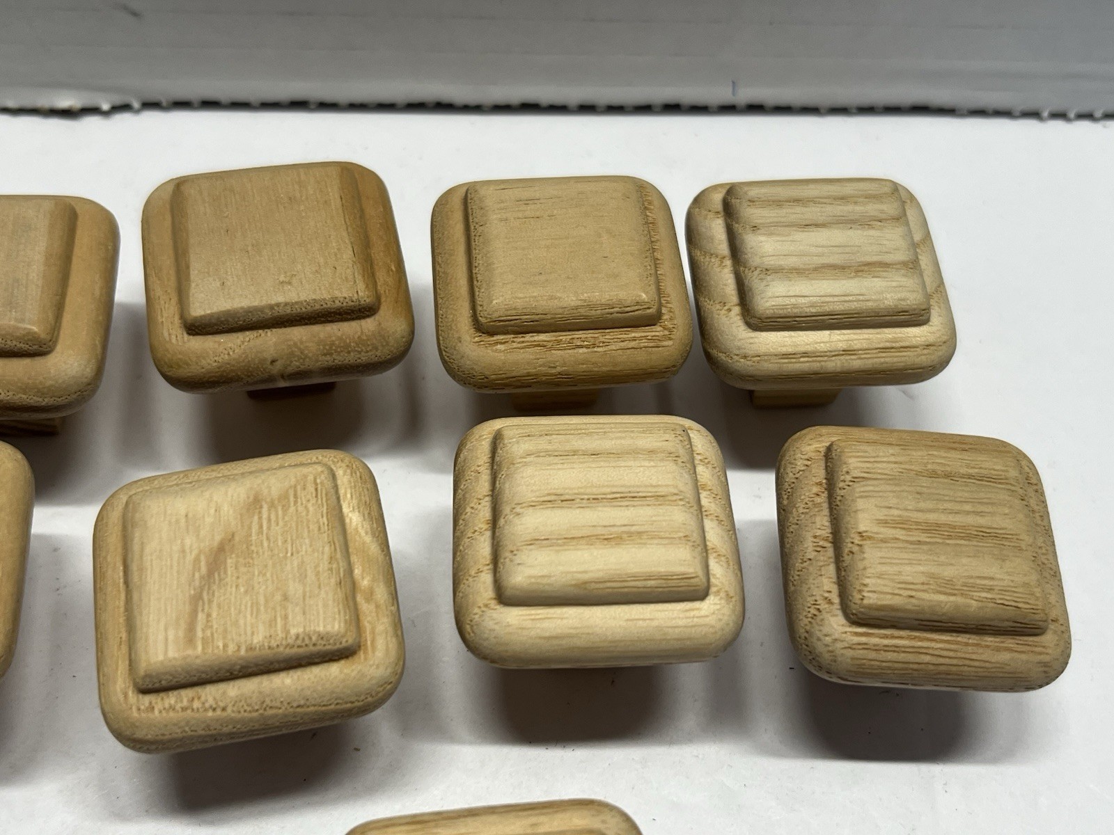 Vintage Lot (9) NOS Square Natural/Unfunished Fixed Wood Drawer/Cabinet Knobs