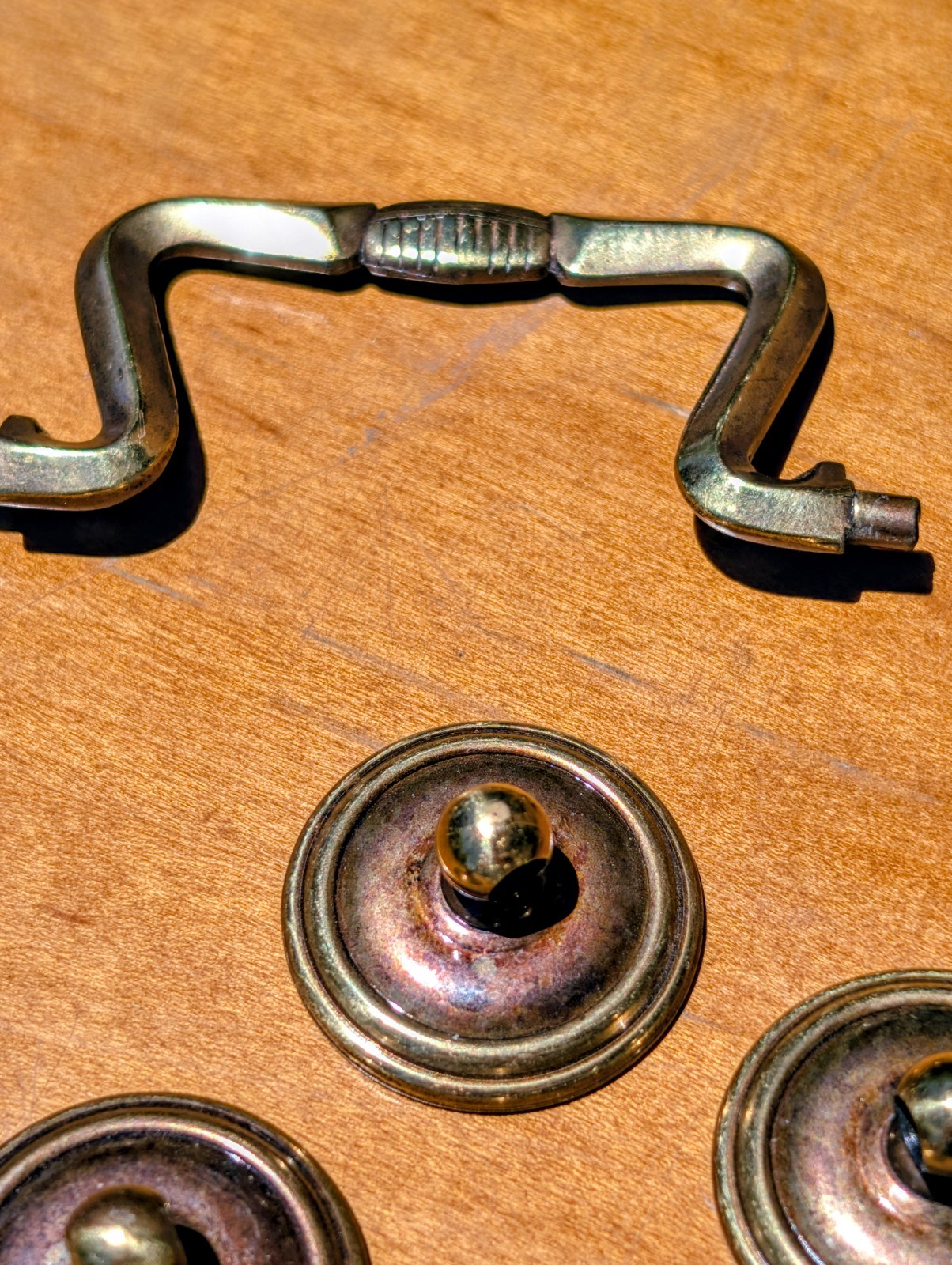 Vintage 1954 Canada Brass Bail Drawer Pulls Handles Dresser Hardware Pair