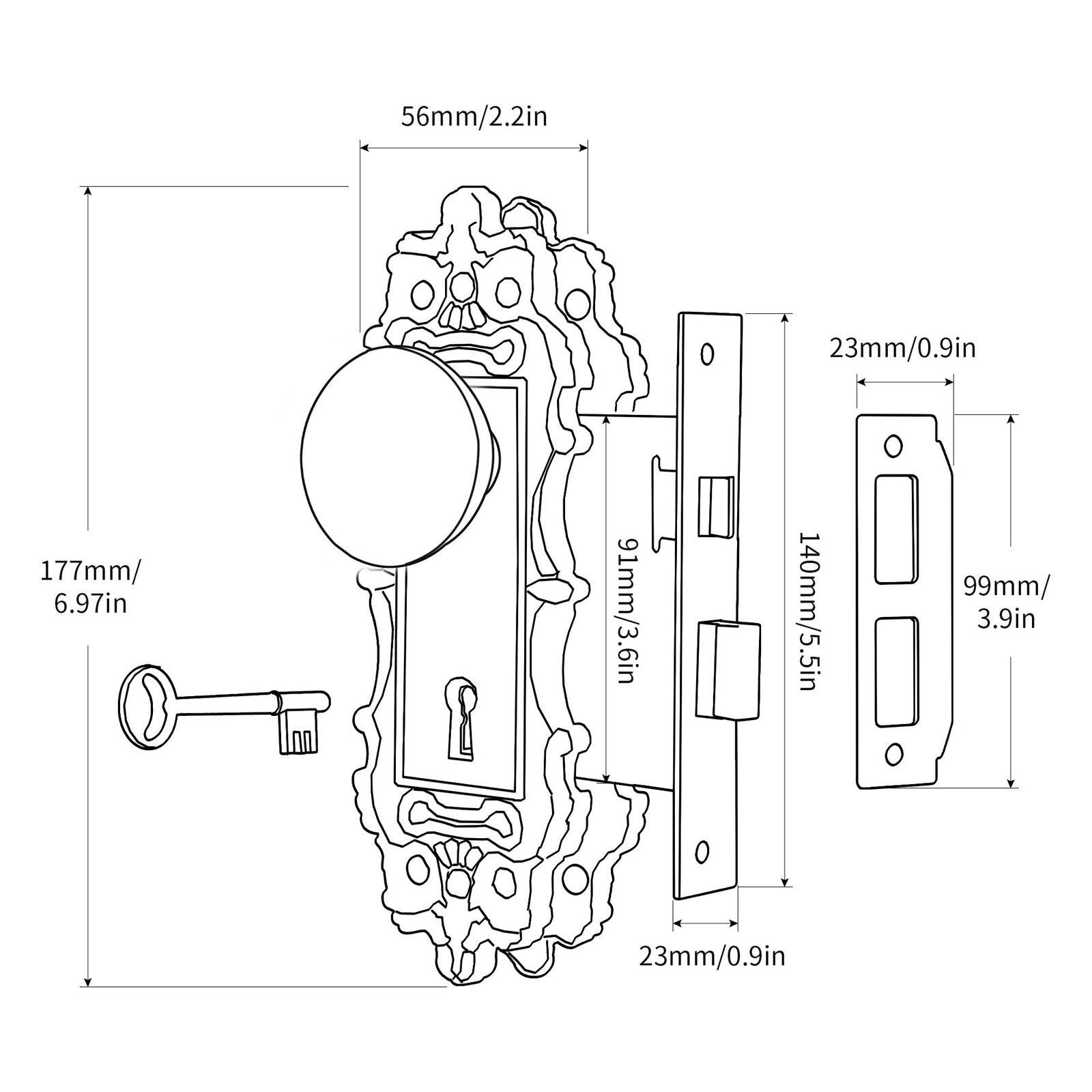Vintage Mortise Door Knobs with Skeleton Key, Mortise Lock Set for Interior D…