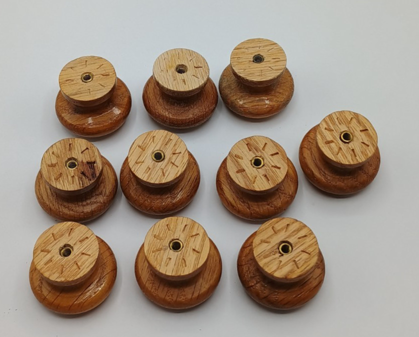 Lot Of 10 Vintage Mushroom Oak Wooden 1″ Knob Pulls Drawer Dresser Knobs