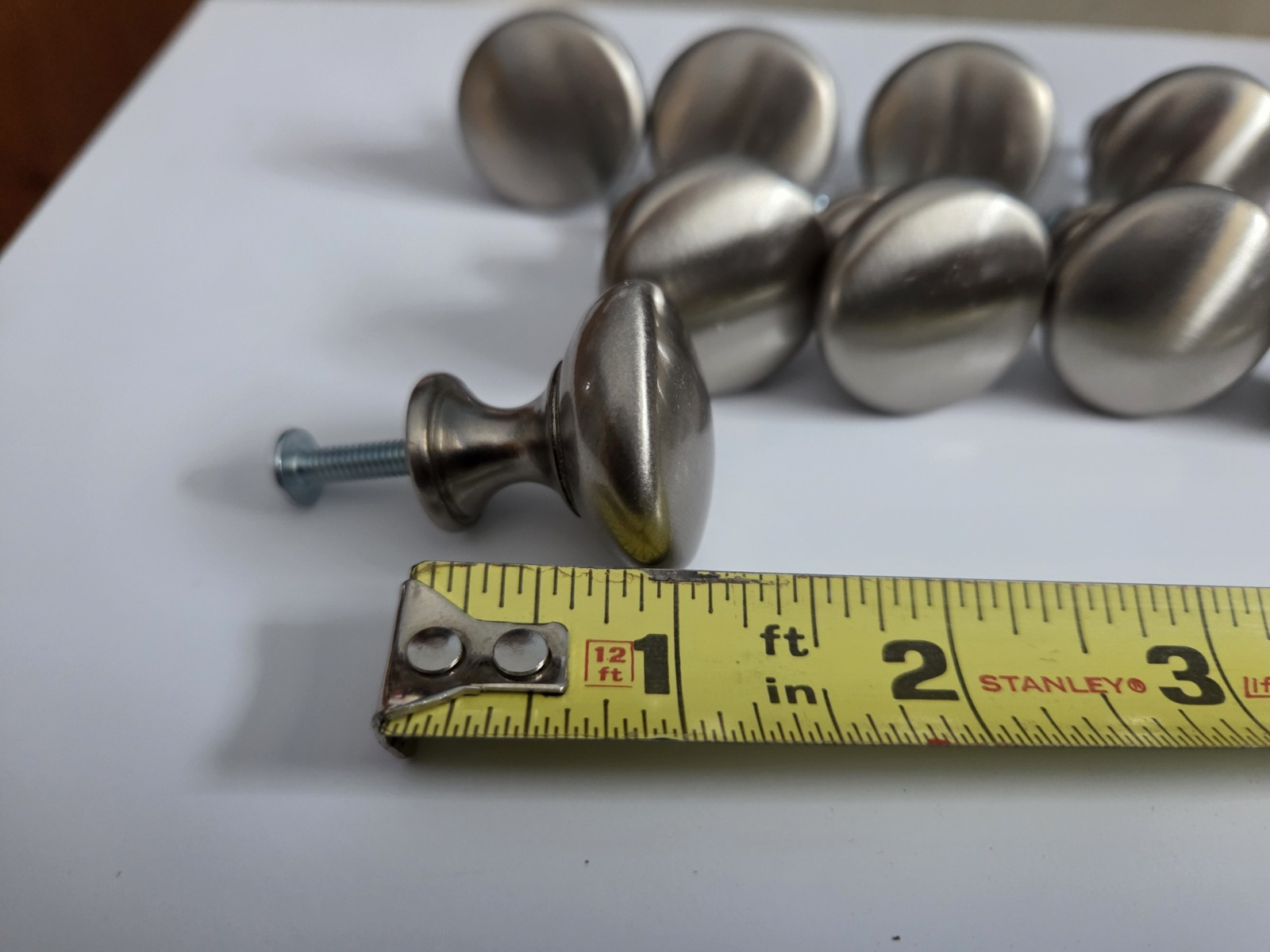 9 Knob Brushed Nickel Door Pull Solid 1-3/16″ Round Cabinet Drawer & 1″ Screws