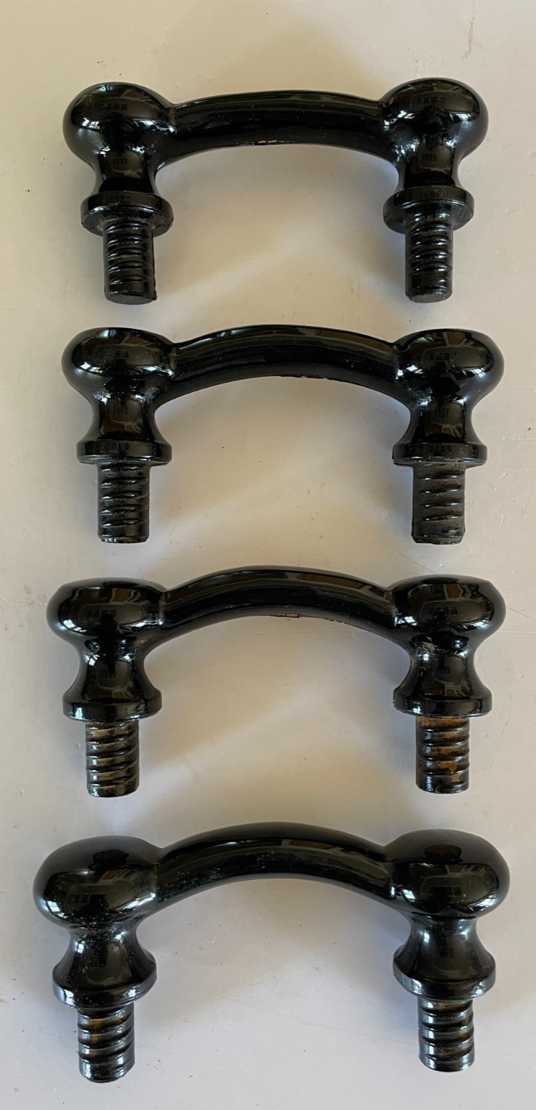 4 Edwardian Eastlake Black Milk Glass Cabinet Pulls Apothocary Handles 1920-30s