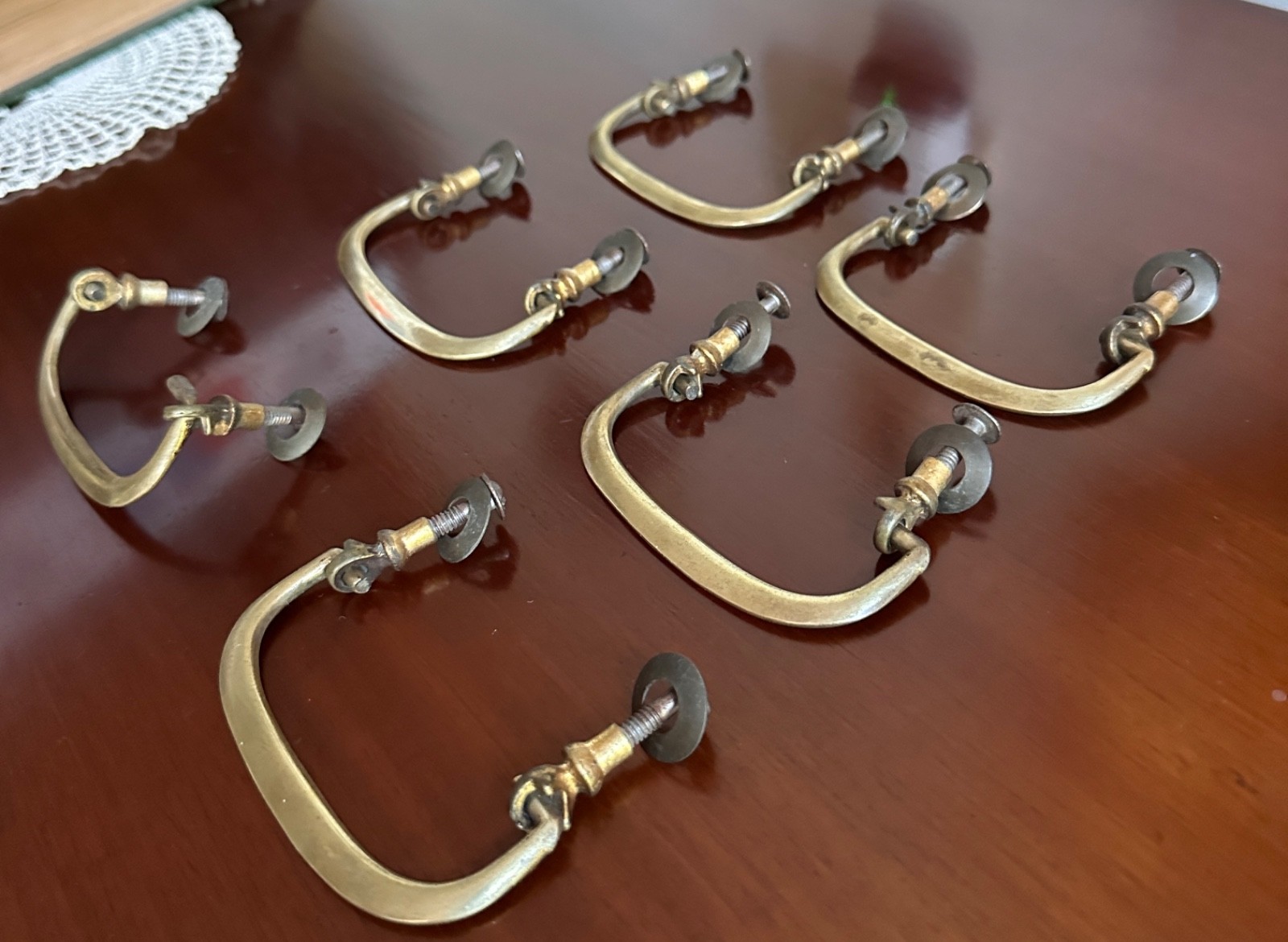 6 Antique Solid Brass Classic Colonial Dresser Drawer Cabinet Desk Bail Pulls