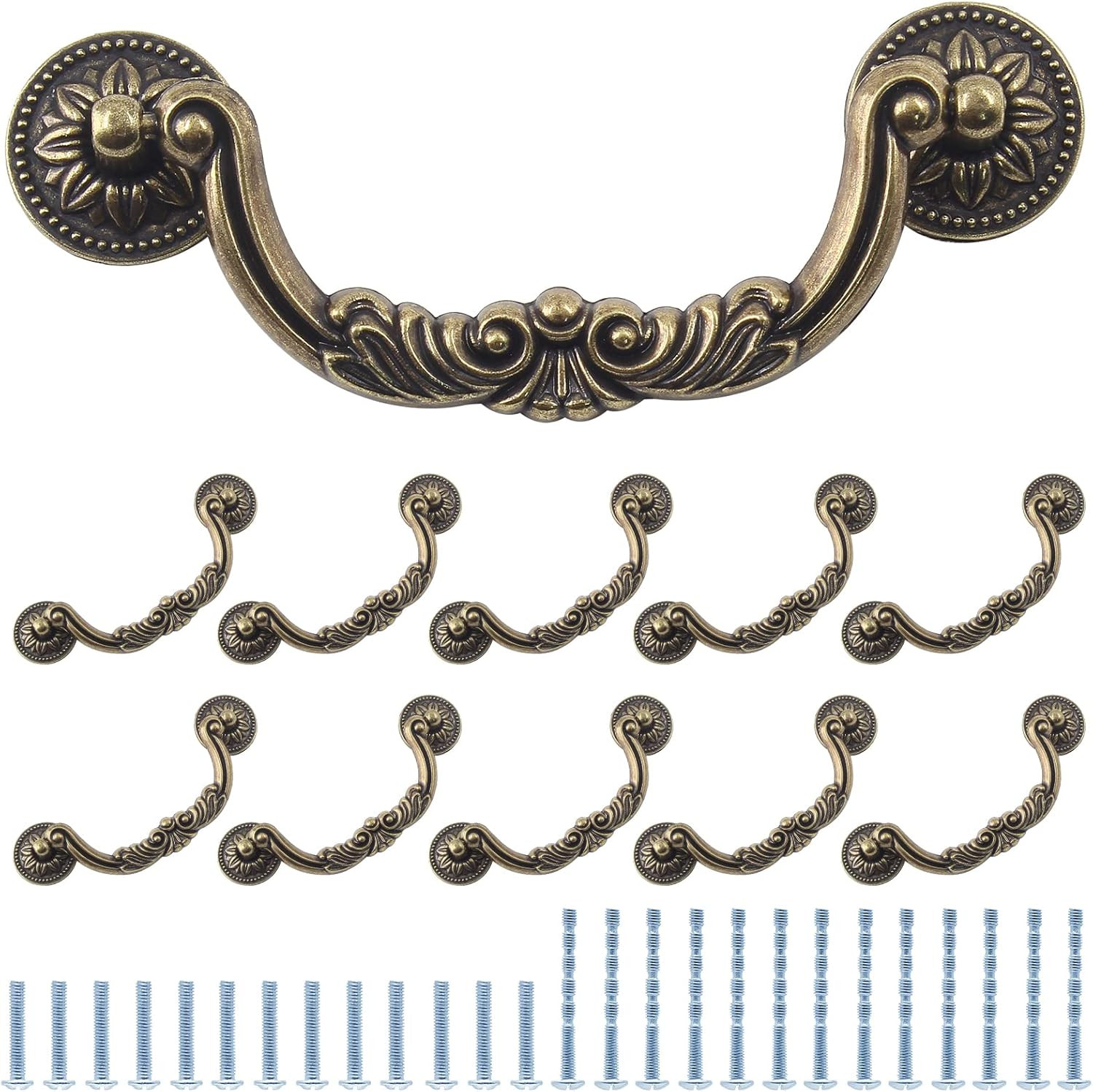 6PCS Antique Drop Bail Pulls, 5 Inch Hole Center Shabby Chic Drawer Pulls Vintag