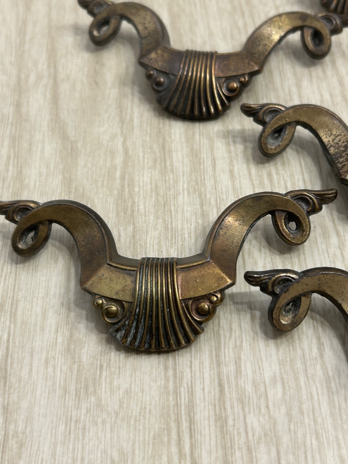 ART DECO Brass Drawer Pulls Set 7 AB London England