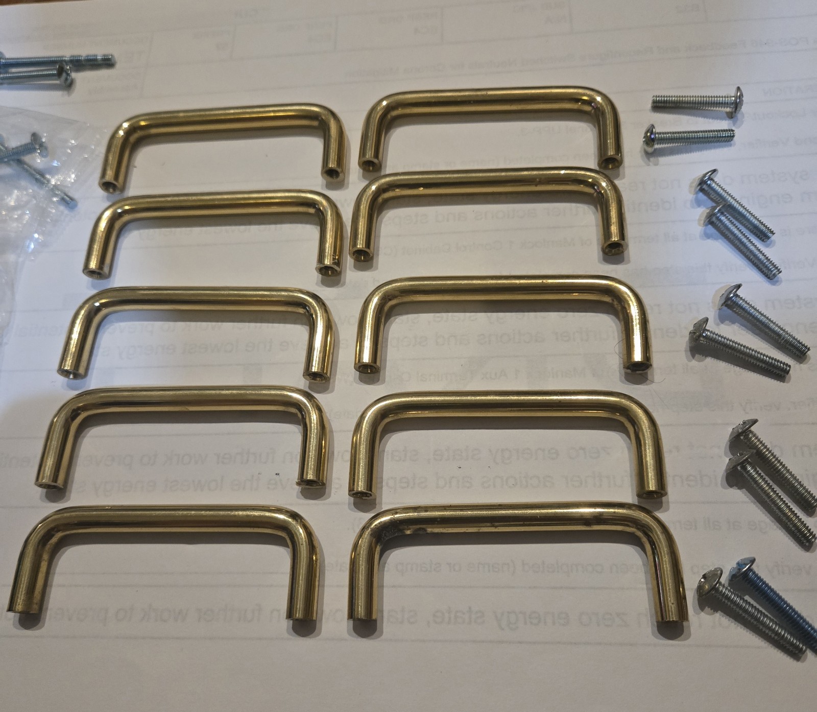 Lot of 10 Solid Polished Brass 3 Inch Drawer Pulls with Screws