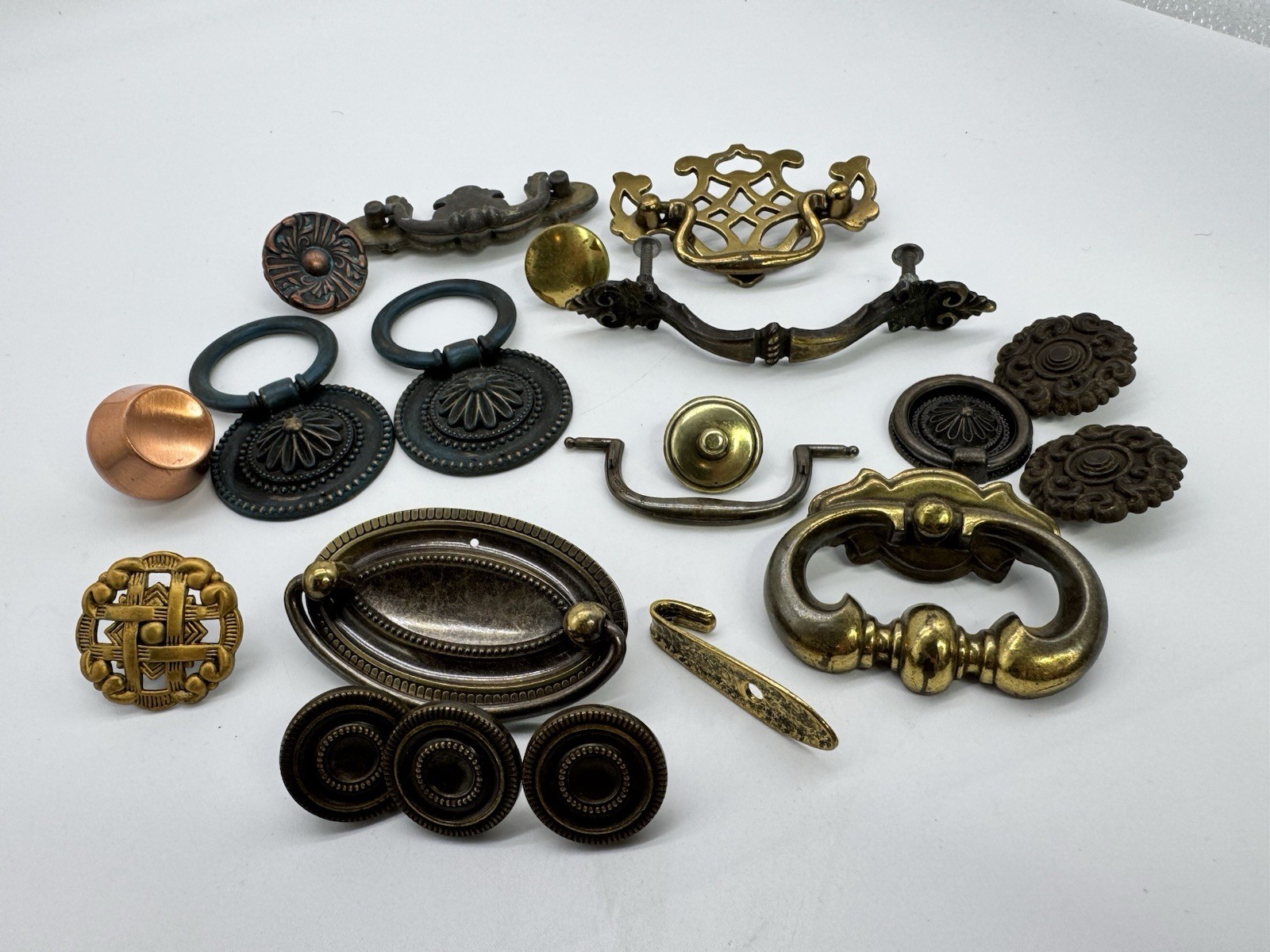 Vintage Brass Drawer Pulls Knobs Lot Ornate Hardware Mixed Antique Style 20 Lot