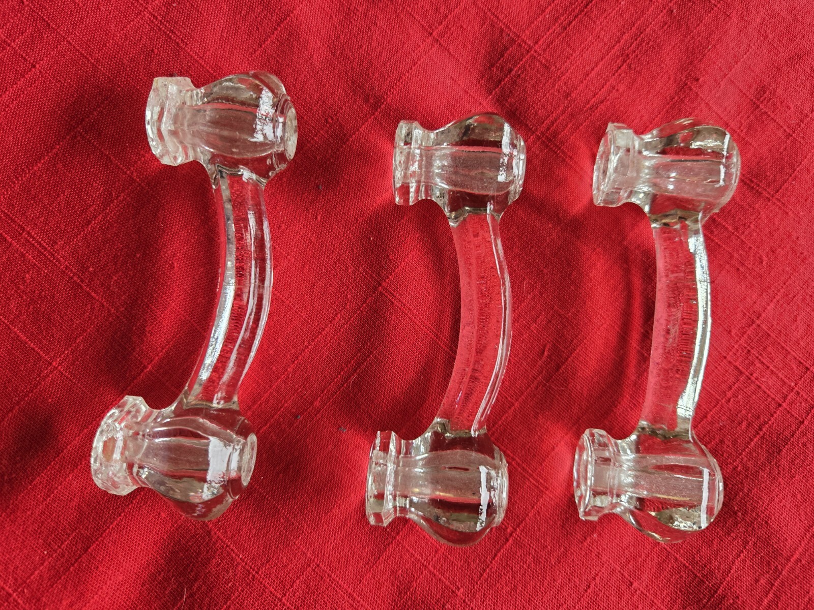 3 Vintage CLEAR GLASS 4” HANDLES With 3” Hole Spread Cabinet Drawer Pulls Knobs