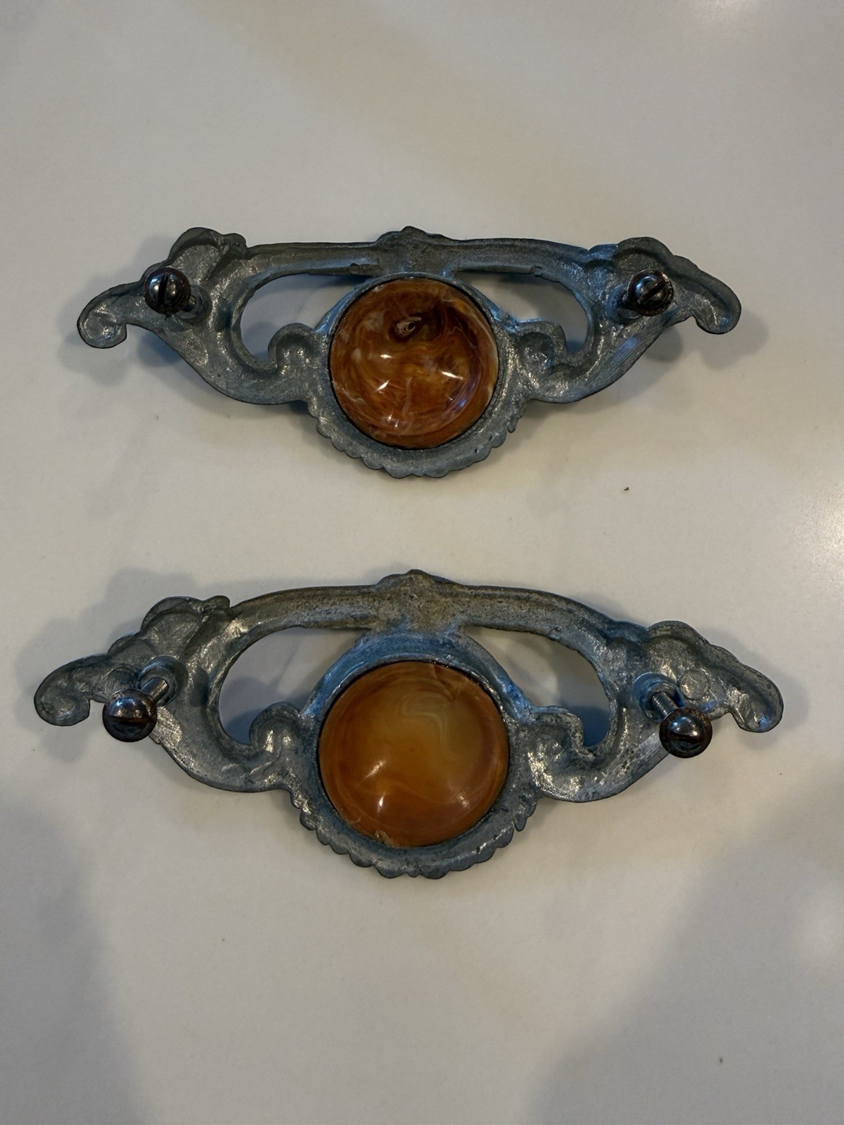 Art Deco Waterfall Style Drawer Pull Tortoise Shell Insert VTG Lot of 2