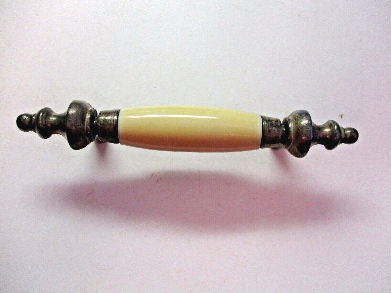 Drawer Pull Handle 1960s Dark Aged Brass Steeple Tips 3″ Centers Taiwan 1 Vtg