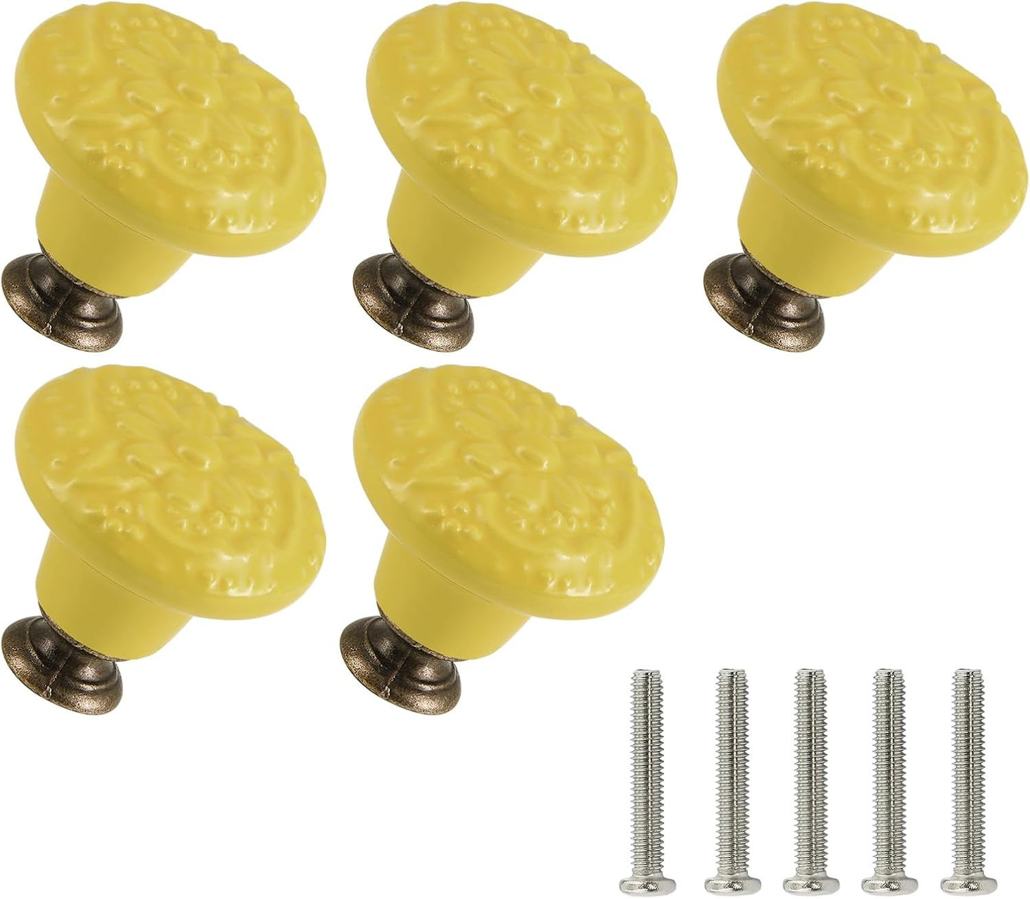 Yellow Ceramic Knobs 10 Pack Flower Drawer Pulls Vintage Cabinet Knobs – Antique
