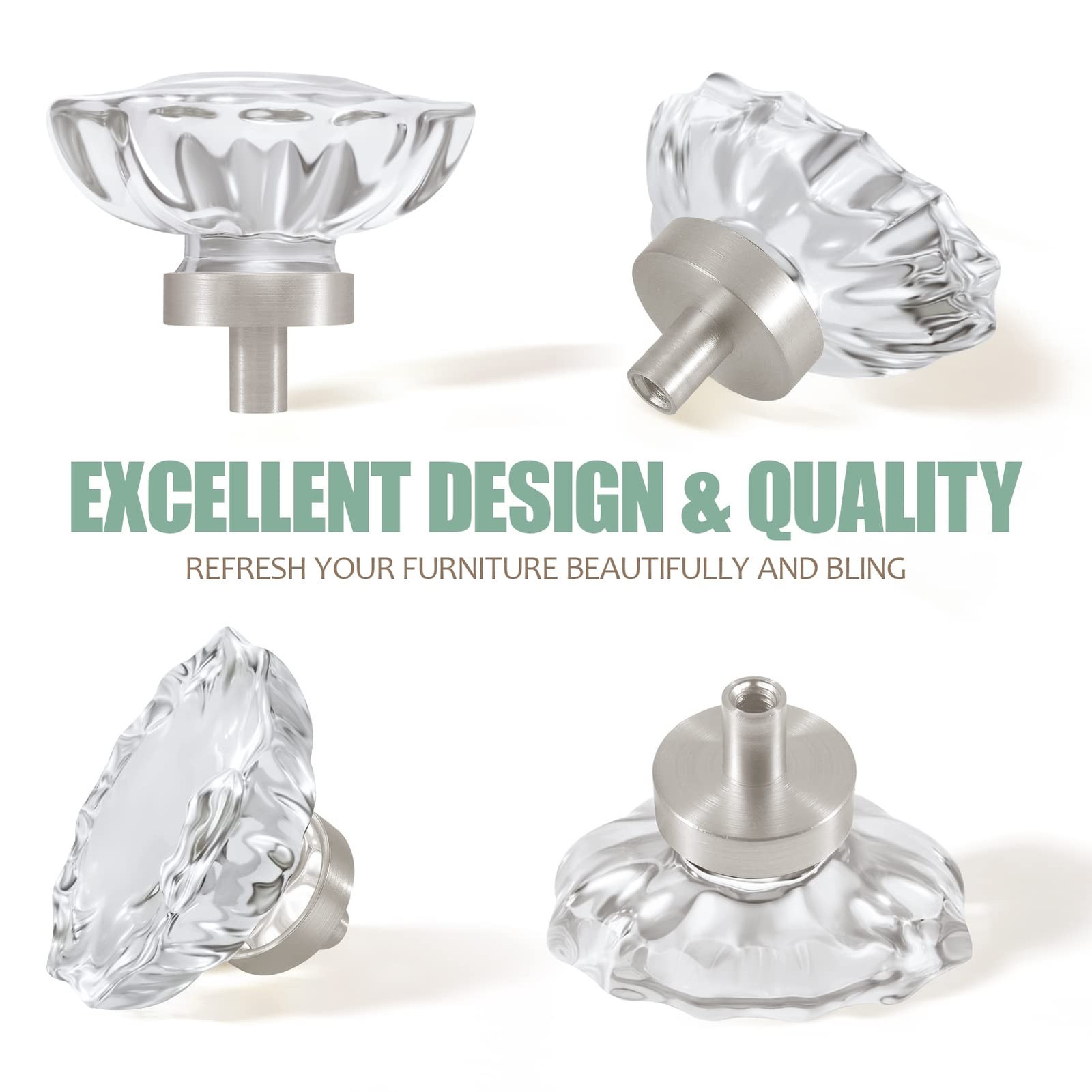 Glass Cabinet Knobs Brushed Nickel,Crystal Pulls and Knobs for Dresser Drawer…