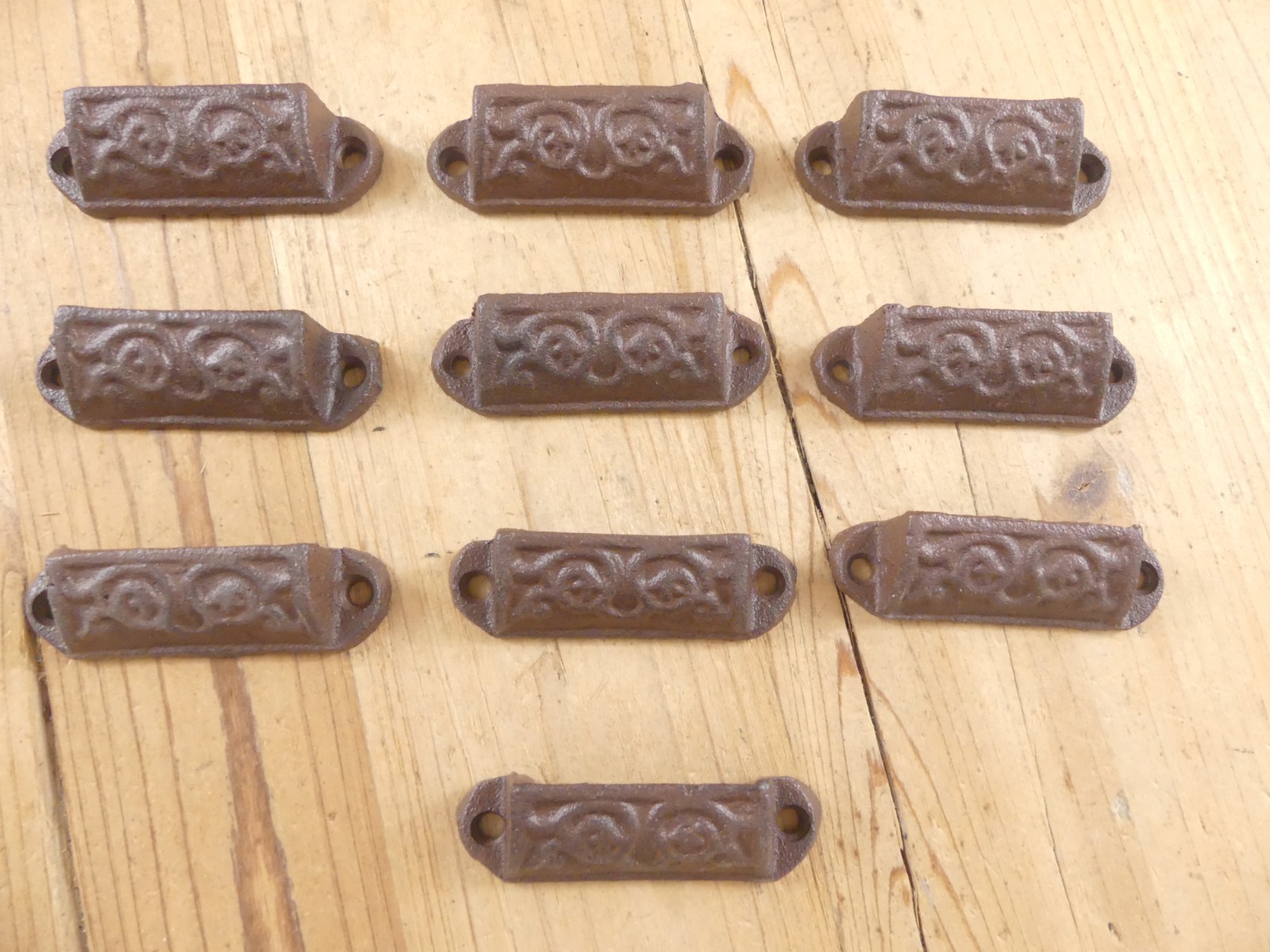 10 Cast Iron Brown Ornate Pulls Drawer Cabinet Handles Rustic Vintage Look Knobs