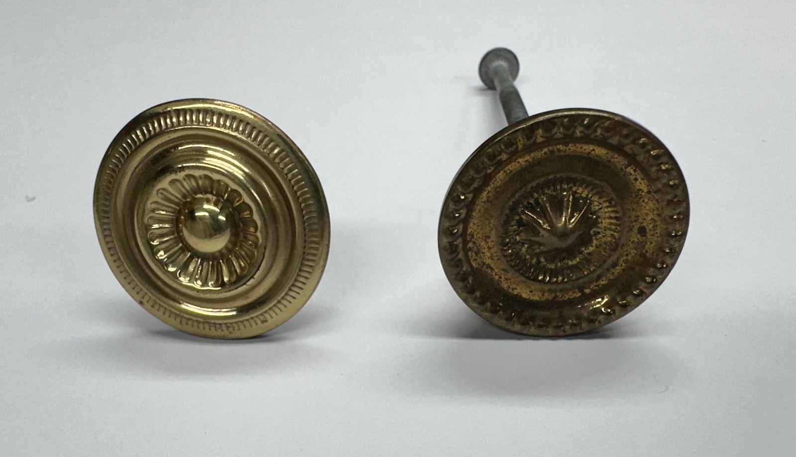 Lot of 9 Antique Brass Round Ornate Embossed Drawer Cabinet Dresser Pulls Knobs