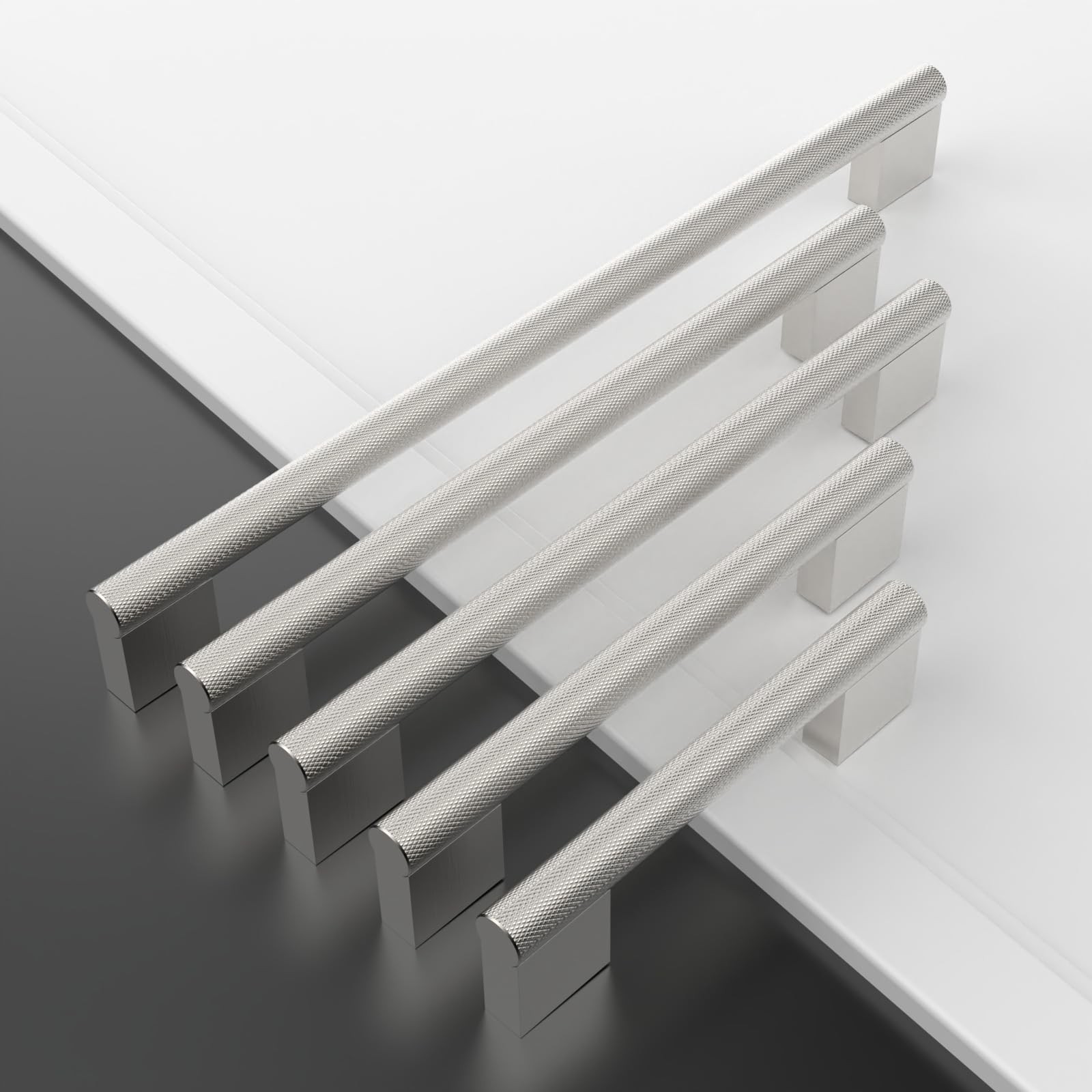 Amerdeco 10 Pack Brushed Satin Nickel Knurled Cabinet Pulls 10 Inch254Mm Hole