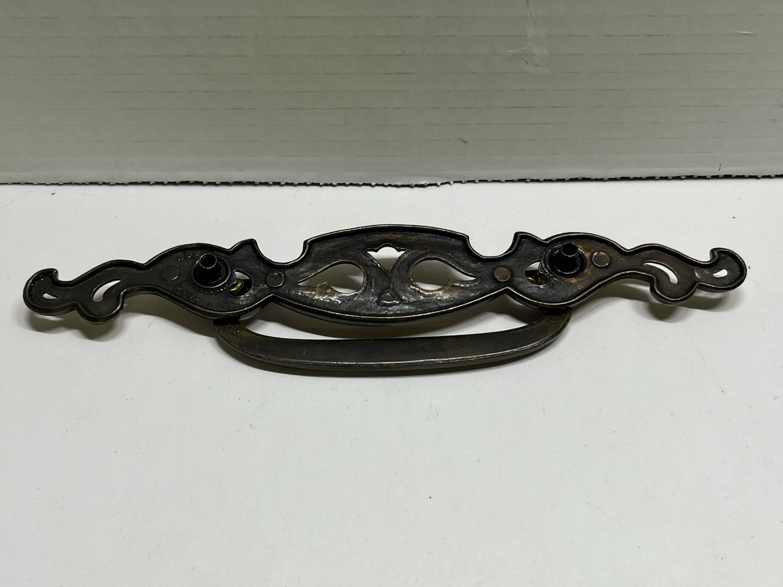 Vintage NOS KBC Heavy Antique Brass Ornate Scrollwork Drop Bail Pull