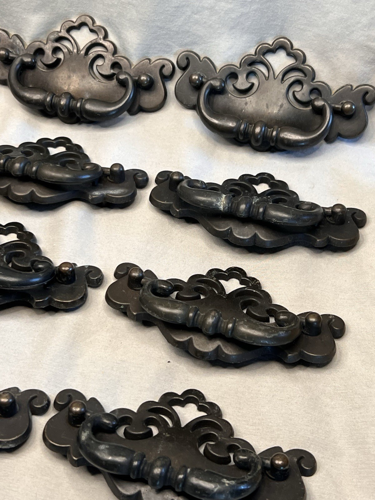 Lot 12 Vintage Chippendale Batwing Drawer Pull Handles Black Cabinet Hardware