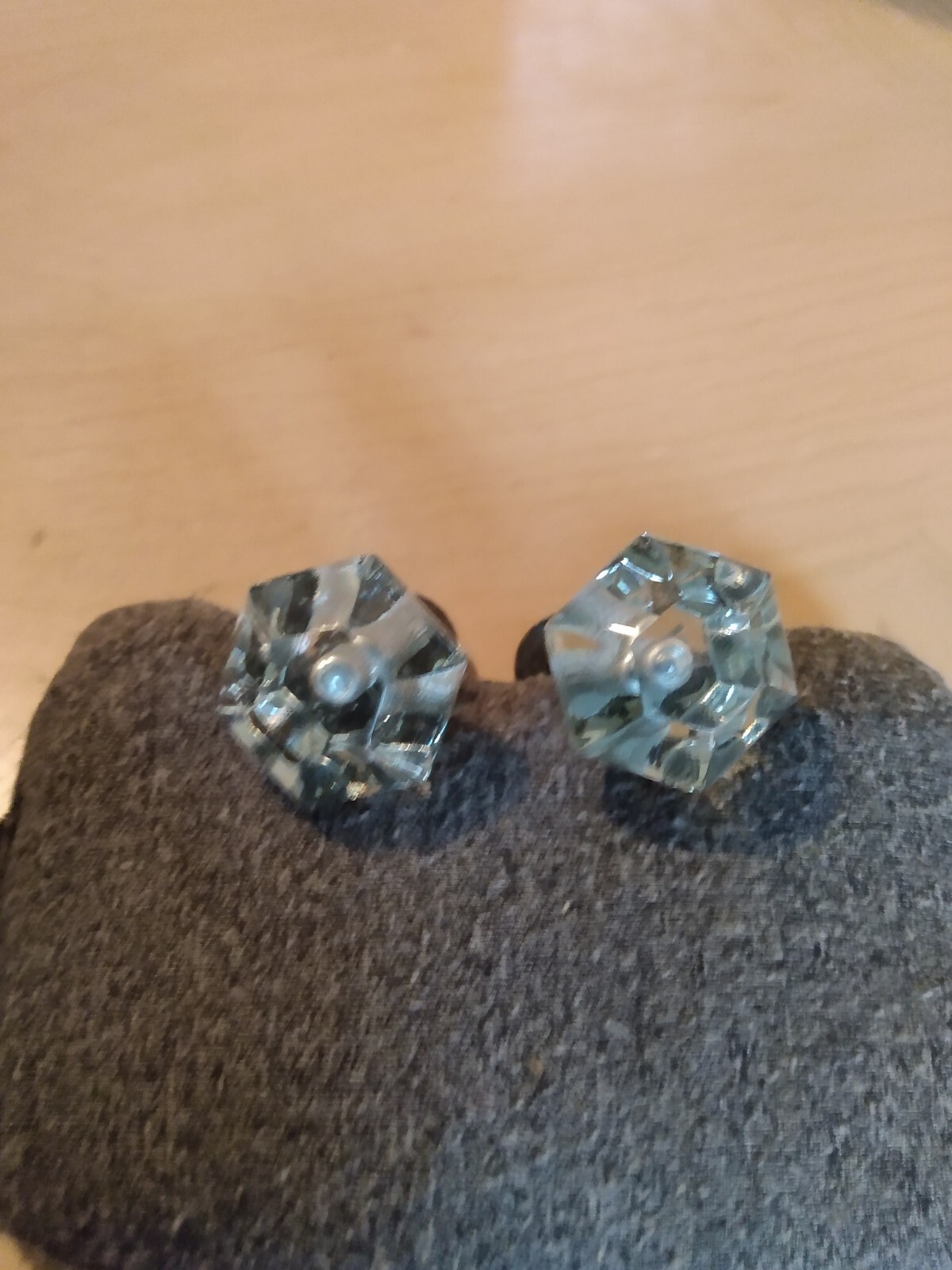 Vintage Glass Hexagon Draw Pulls Geometric Home Decor Architectural Salvage
