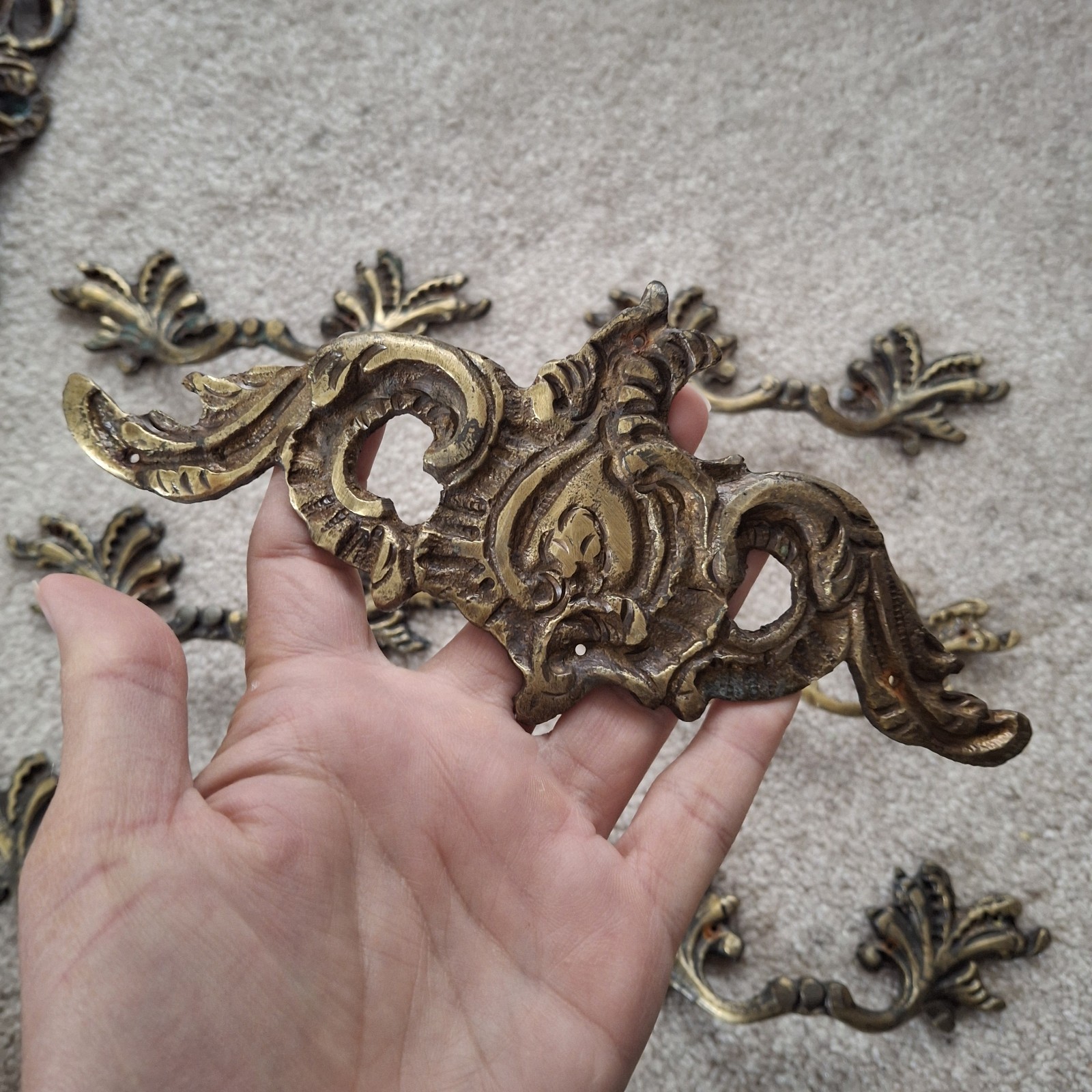 French Provincial Antique Furniture Hardware Brass 11 Pcs
