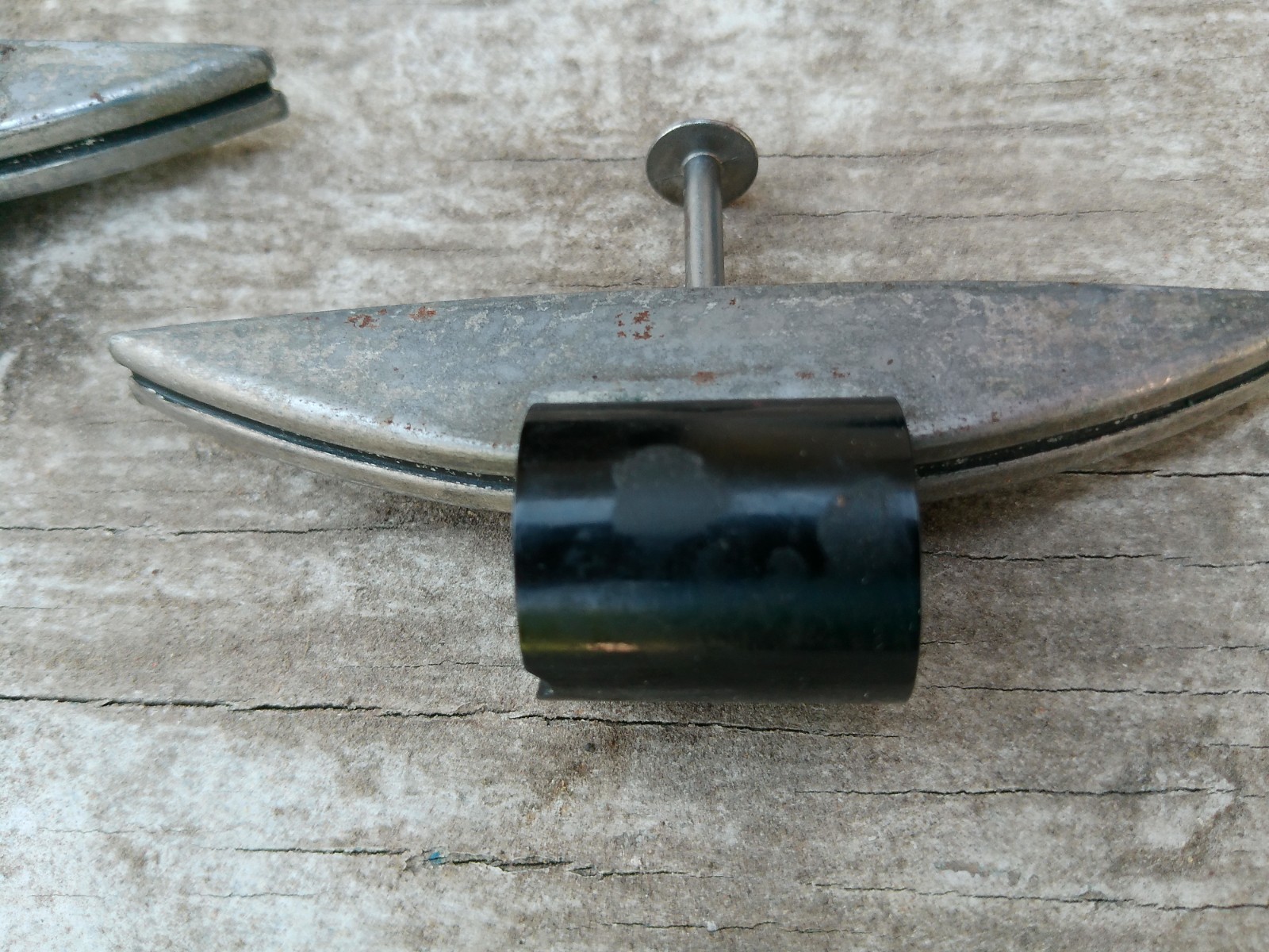 Set of 3 Vintage Metal Black Bakelite? Drawer Pulls Deco MCM